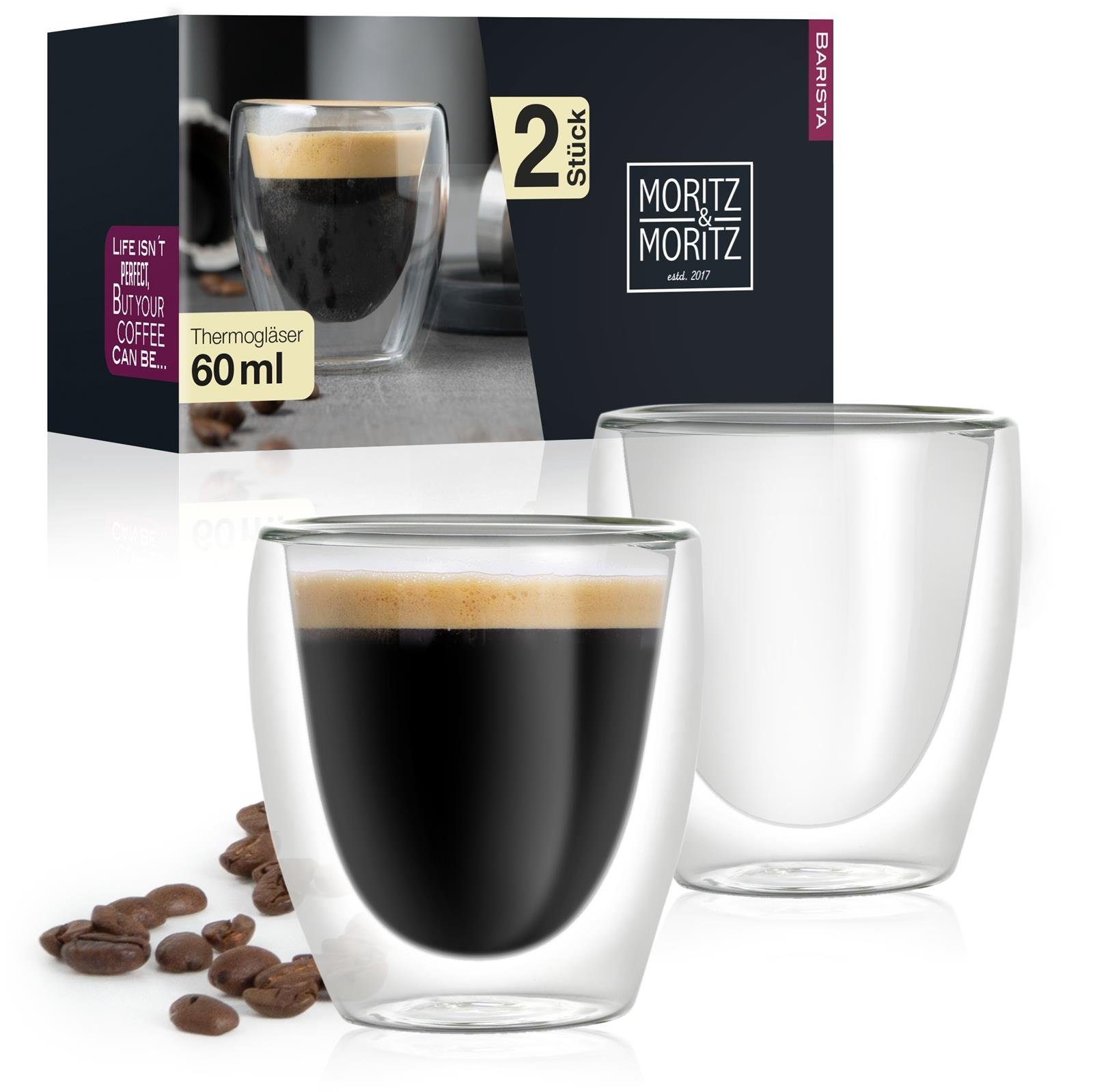 Moritz & Moritz Gläser-Set Moritz & Moritz Barista Torino 2 x 60 ml Doppelwand-Thermo-Gläser, Borosilikatglas, für Espresso, Tee, Heiß- und Kaltgetränke