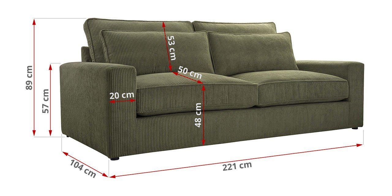 MKS MÖBEL Zweisitzer, freistehend mit Grün Sofa Lincoln LOCANO, Kissen, losen modern