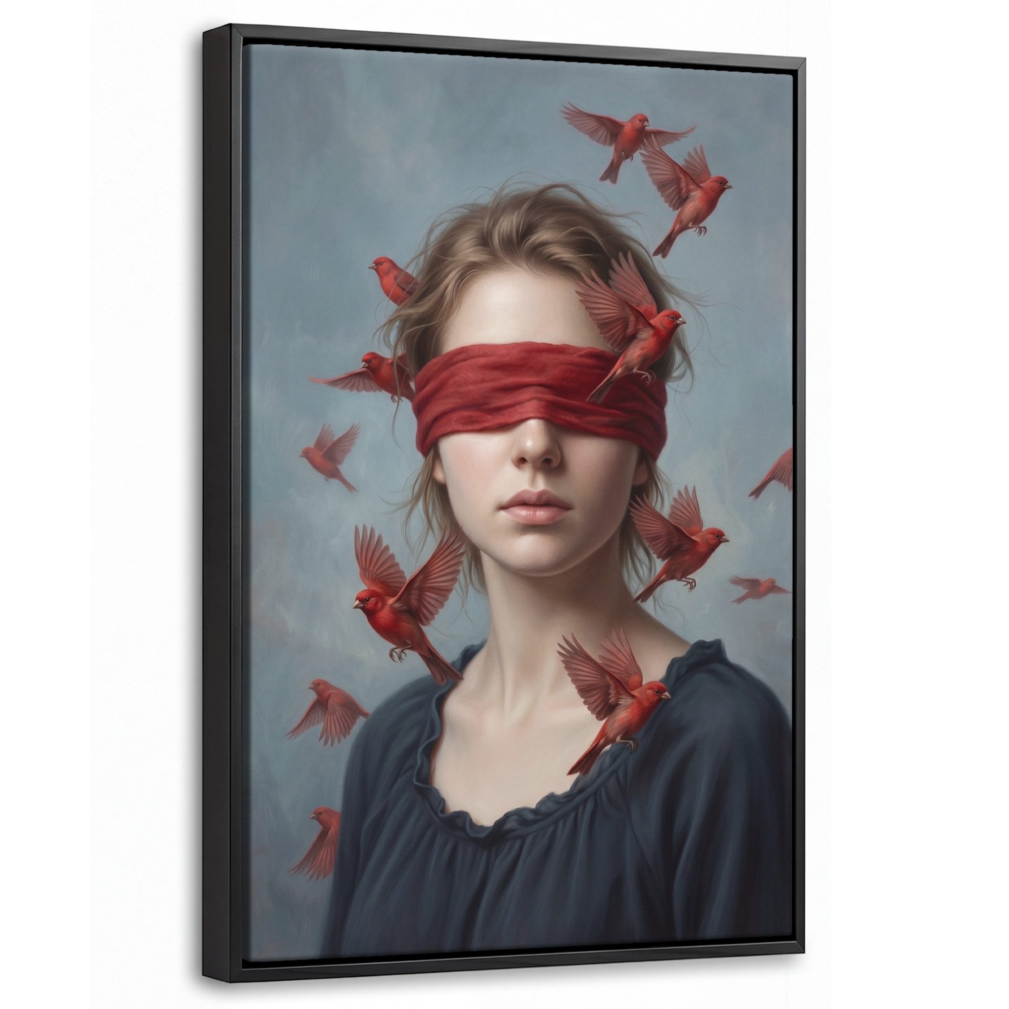 OneMillionCanvasses® Leinwandbild mit Rahmen - Porträt - Kraftvoll - Rot, Fotodruck (1 St), Deko für Wohnzimmer Schlafzimmer Küche 20x30cm