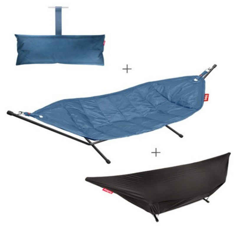 FATBOY Hängematte Headdemock Deluxe Hängematte mit Gestell, Hellblau, Garten & Terrasse (Robustes Material, Sonnenliege, Komplettes Set), inkl. Matte Gestell Kissen Cover, max 150kg, 280x140cm, Indoor Outdoor