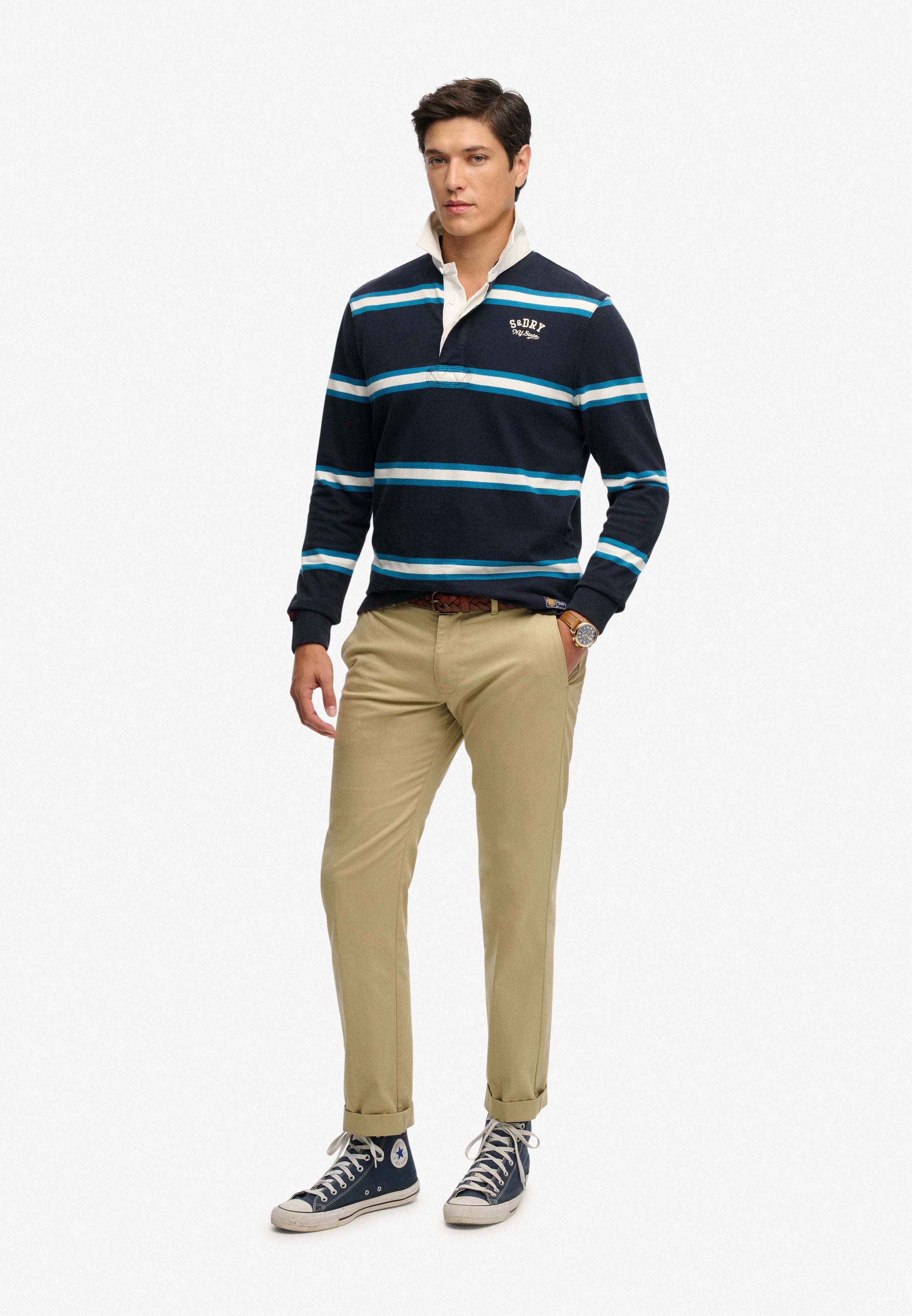 Superdry Langarm-Poloshirt VINTAGE ATHLETIC STRIPE RUGBY Baumwolle, relaxed fit – Bild 5 von 5