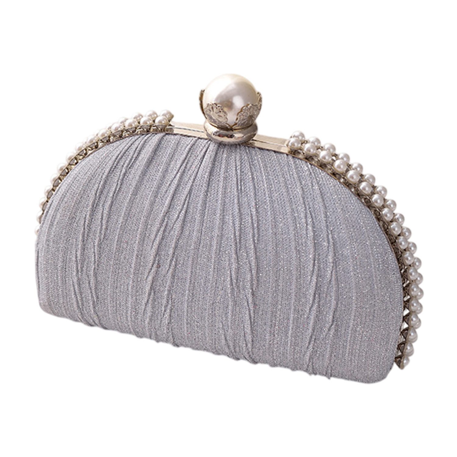 Abendtasche Damen Glitzer Clutch mit Falten Perlen Handtasche Elegante Muschelform