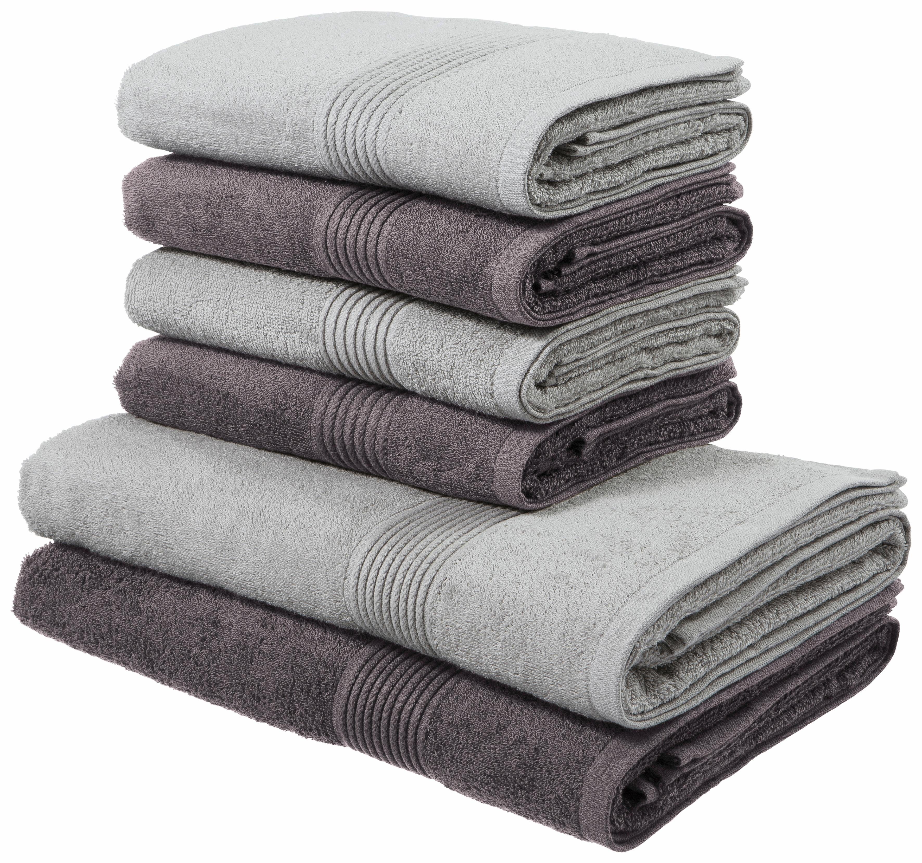 OTTO home Handtuch Set Anna, 2 Duschtücher 70x140, 4 Handtücher 50x100, Walkfrottee (Set, 6-St), Handtuch-Set, gestreifte Bordüre, weich, 100% Baumwolle, zweifarbig
