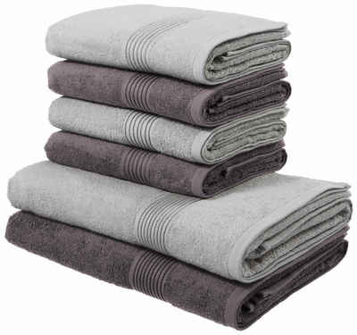 my home Handtuch Set »Anna«, Walkfrottee, (Set, 6-tlg), gestreifte Bordüre, Handtuch Set, Полотенца aus 100% Baumwolle