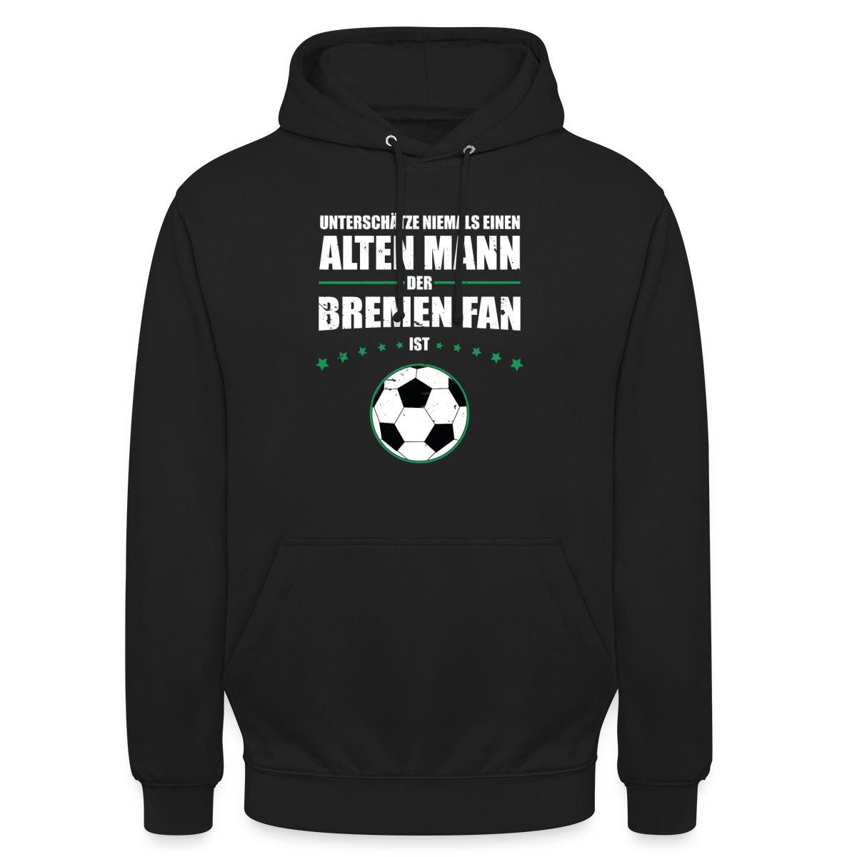 Spreadshirt Hoodie Alter Mann Bremen Fußball Fan Unisex Hoodie (1-tlg) Unisex-Schnitt: Sitzt bei Männern körpernah, bei Frauen weit