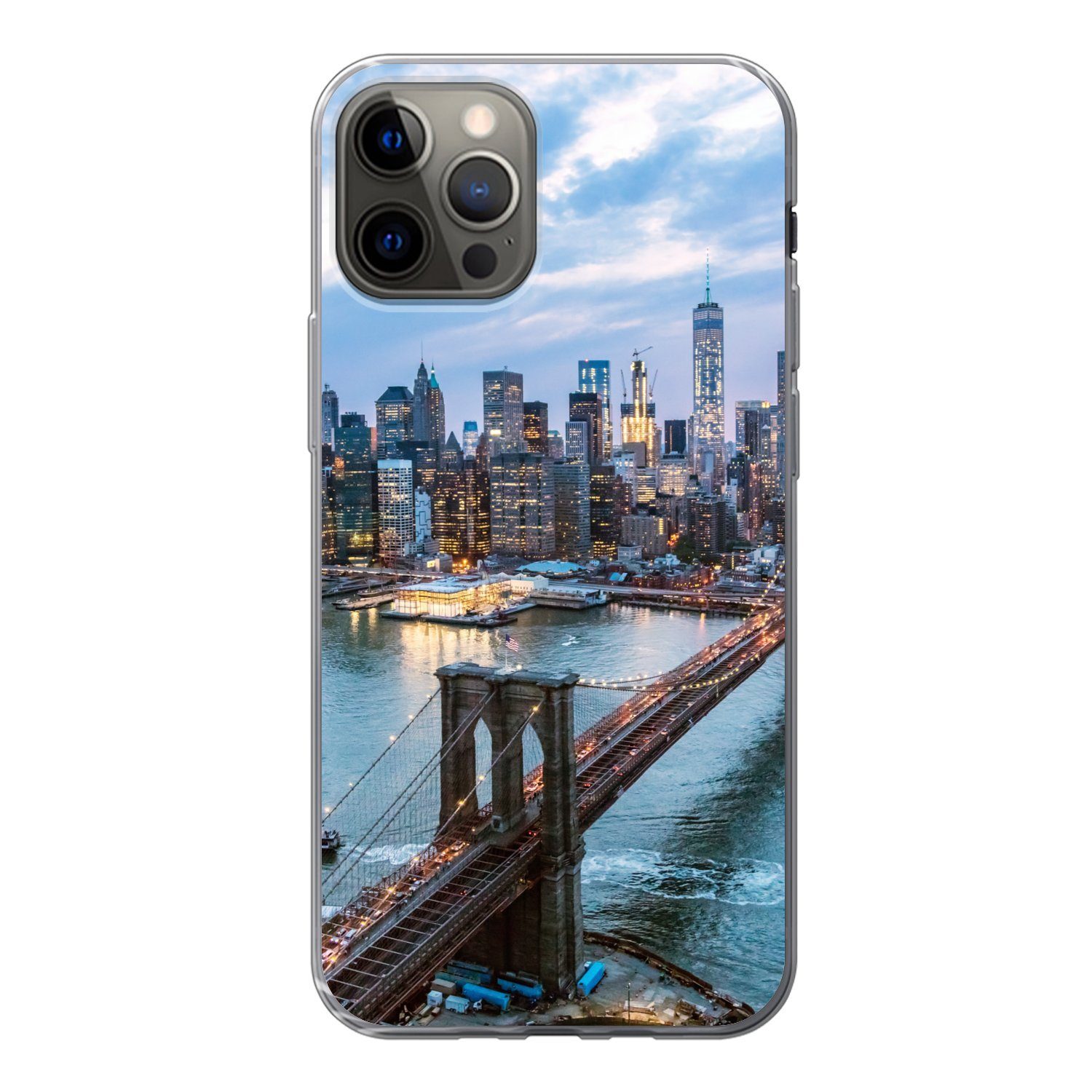 MuchoWow Handyhülle für Apple iPhone 13 Pro New York - Skyline - Brücke, Smartphone-Bumper, Print, Handy Schutzhülle Dünn