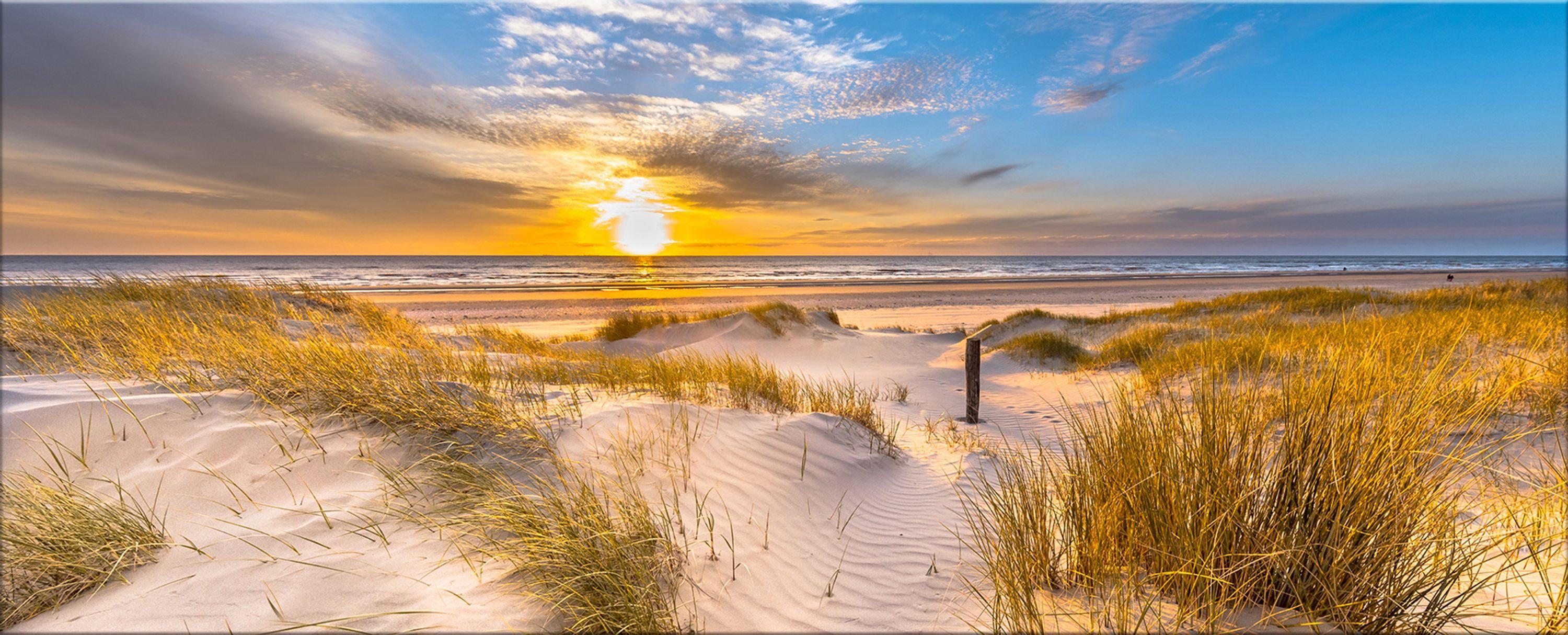 cm groß Glas Meer: artissimo Ostsee-Strand und Sonneuntergang 125x50 Sylt, Wandbild Glasbild Bild Glasbild Strand aus XXL