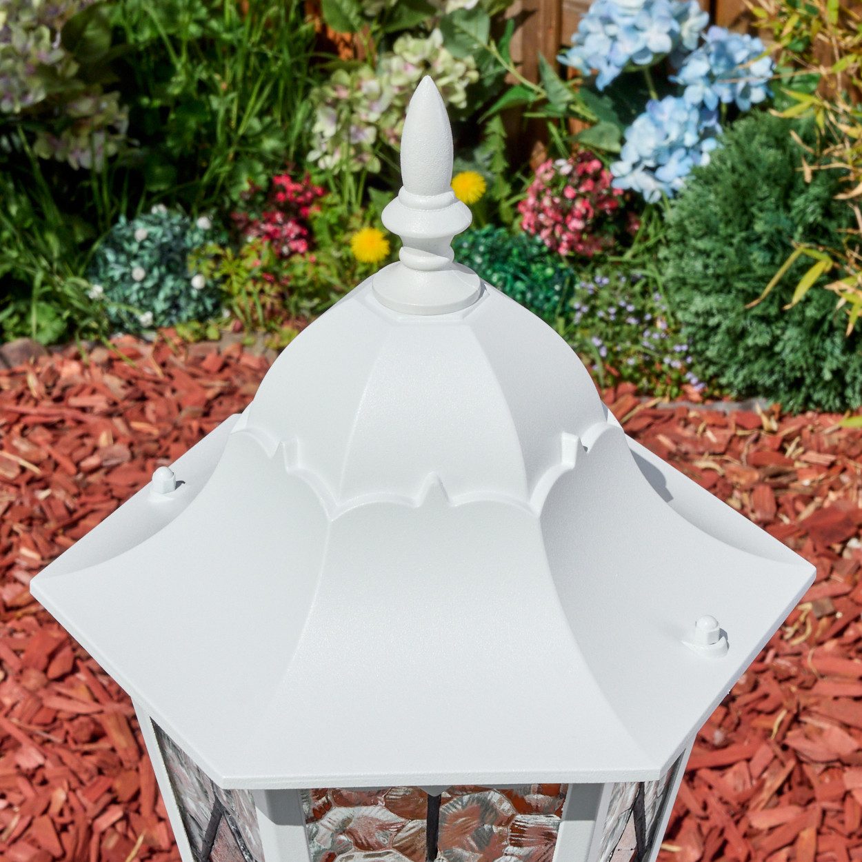 hofstein Pollerleuchte Außenwegeleuchte maus Metall/Glas in Weiß/Klar/Orange, Wegelampe im Antik/Landhaus/Vintage-Design, Höhe 120 cm, E27, IP44