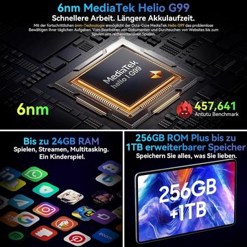 blackview Tab18 Top Gaming,24GB RAM (1TB TF), 2.4K Display, Helio G99 Octa-Core Tablet (12", 256 GB, andriod 13, 4G LTE, mit 8800mAh 33W16MP+8MP Dual SIM Tablet PC 5G WiFi/GMS/GPS/Widevine L1)