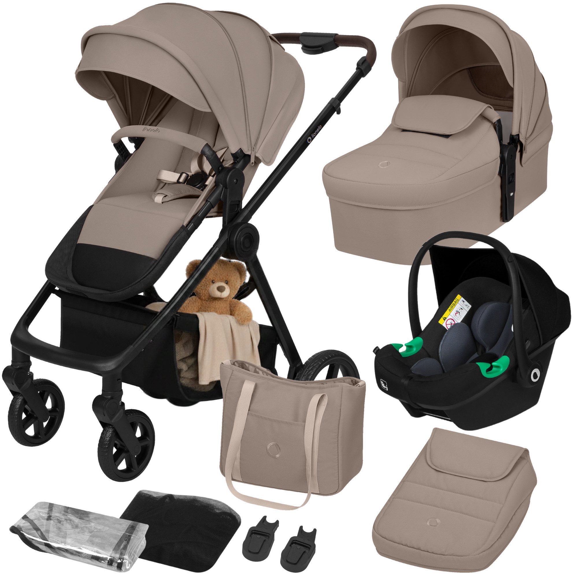 lionelo Kombi-Kinderwagen GREET, (Set), 3in1Set/Ganzjahreswanne/UPF50/EVA-Räder/Komfortable Federung