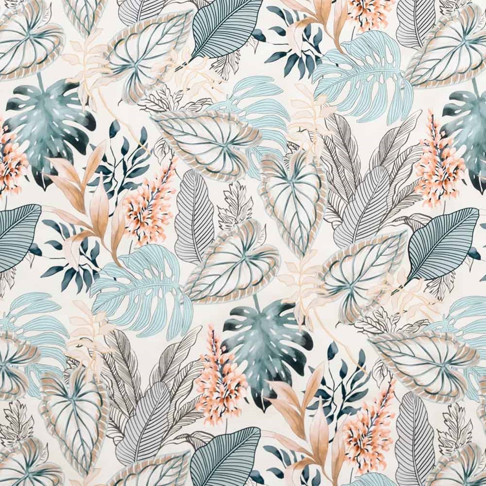 Estella Bettwäsche Estella Mako-Satin Bettwäsche 135x200 Liane azur beige Blätter 7672-64, Mako-Satin, 2 teilig, für Sommer und Winter