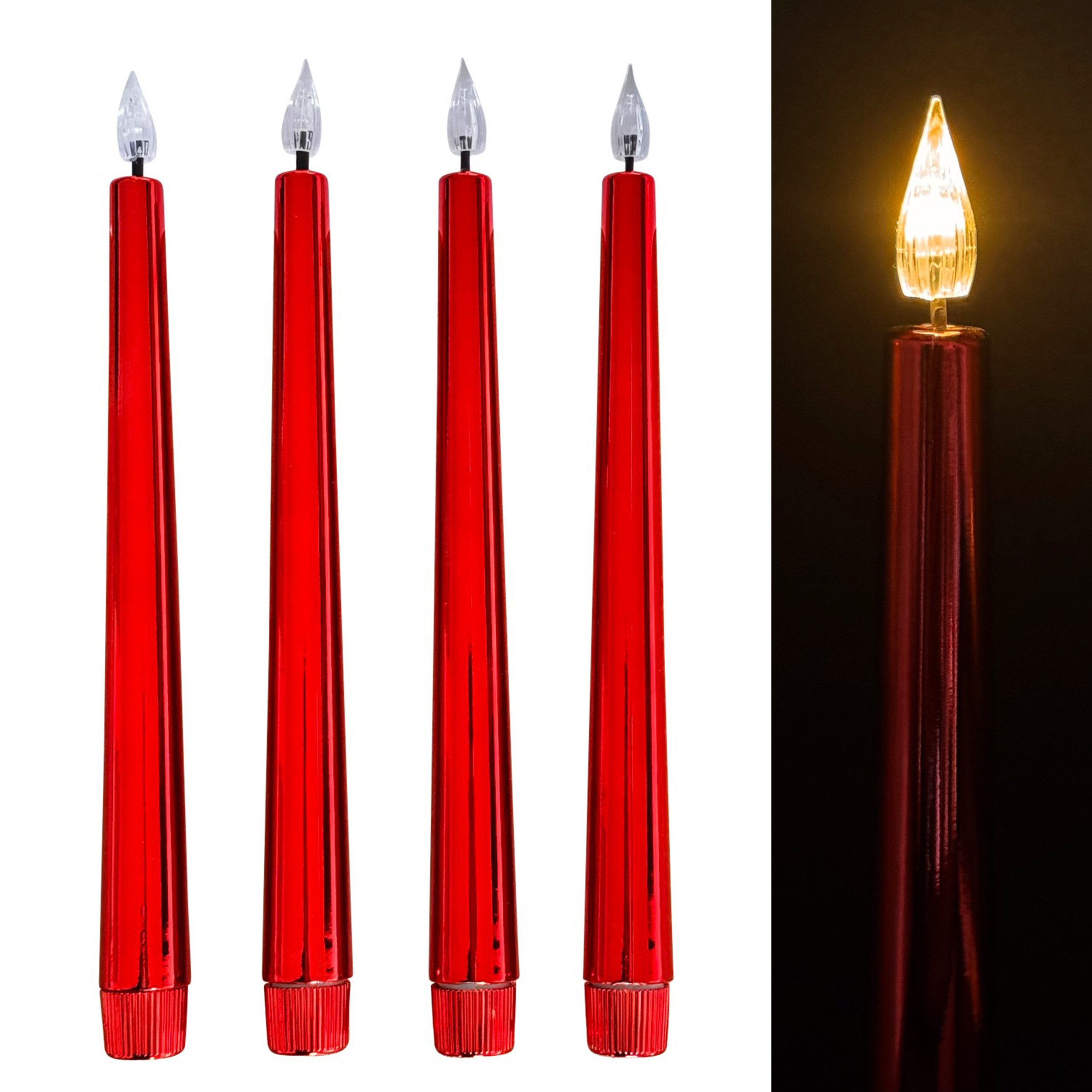Online-Fuchs LED-Kerze 4 LED Stabkerzen im Metallic-Design mit Acrylflamme günstig online kaufen