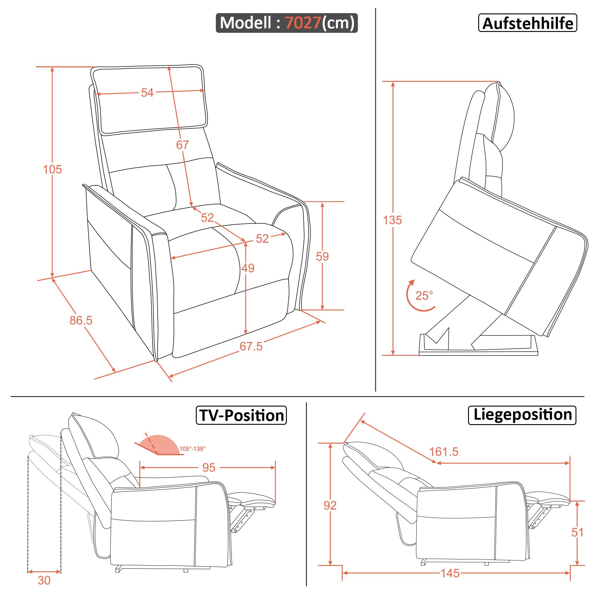 MCombo Relaxsessel M MCombo Fernsehsessel mit Aufstehhilfe Elektrisch 7027 (Fernsehsessel mit Aufstehhilfe), Massage & Heizung, Seniorensessel, Stoff