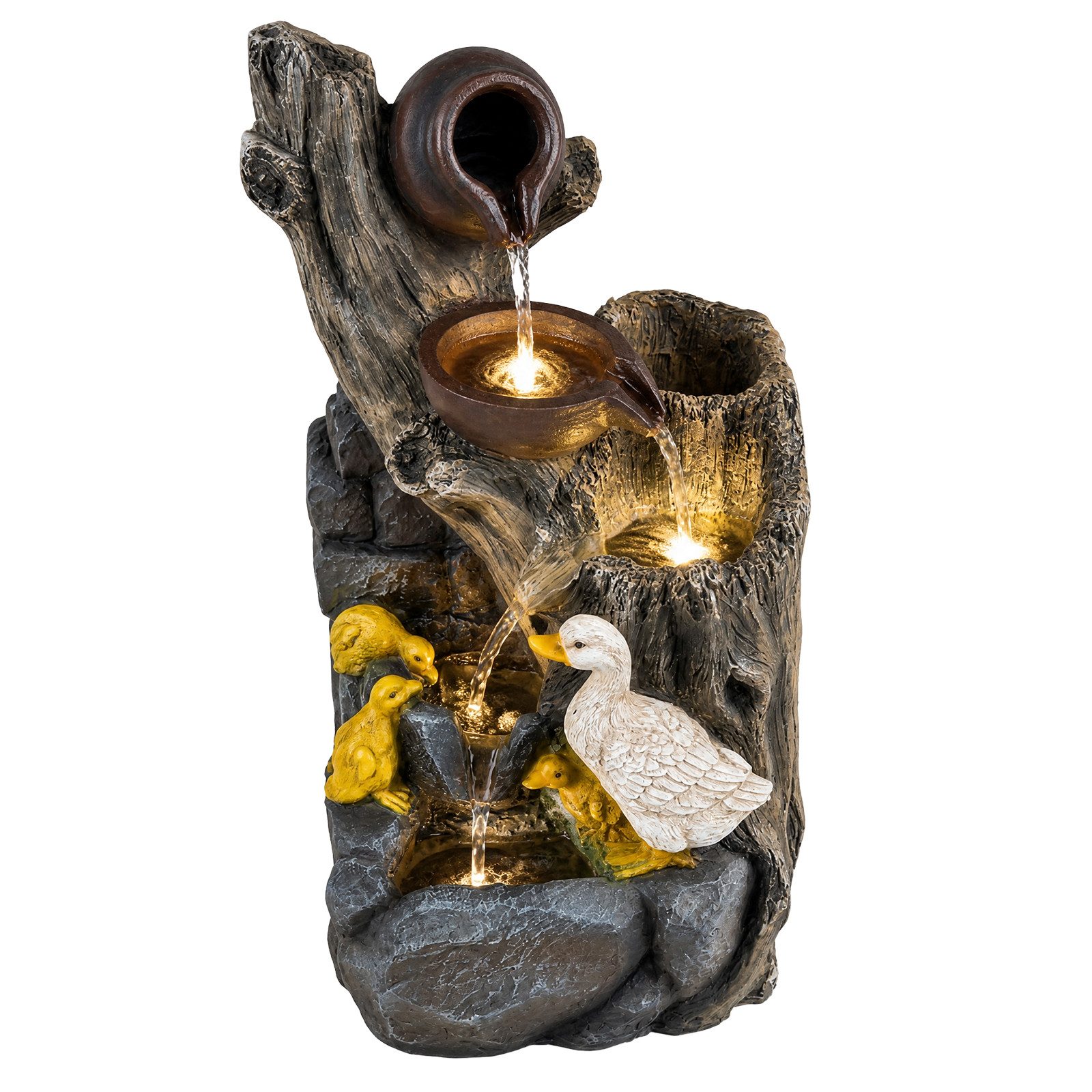 KOMFOTTEU Zimmerbrunnen 4-stufiger Springbrunnen mit LED-Licht & Pumpe, dekorativer Zierbrunnen, 30 x 27 x 57 cm – Bild 2 von 5