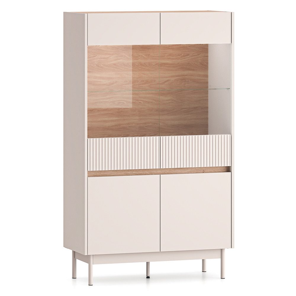 Lomadox Highboard DINAR-131, kaschmir Eiche-Dekor modern 92 cm breit Metallfüße inkl. Beleuchtung