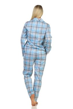 Normann Pyjama Damen Schlafanzug langarm in Karopotik in Single Jersey Qualität