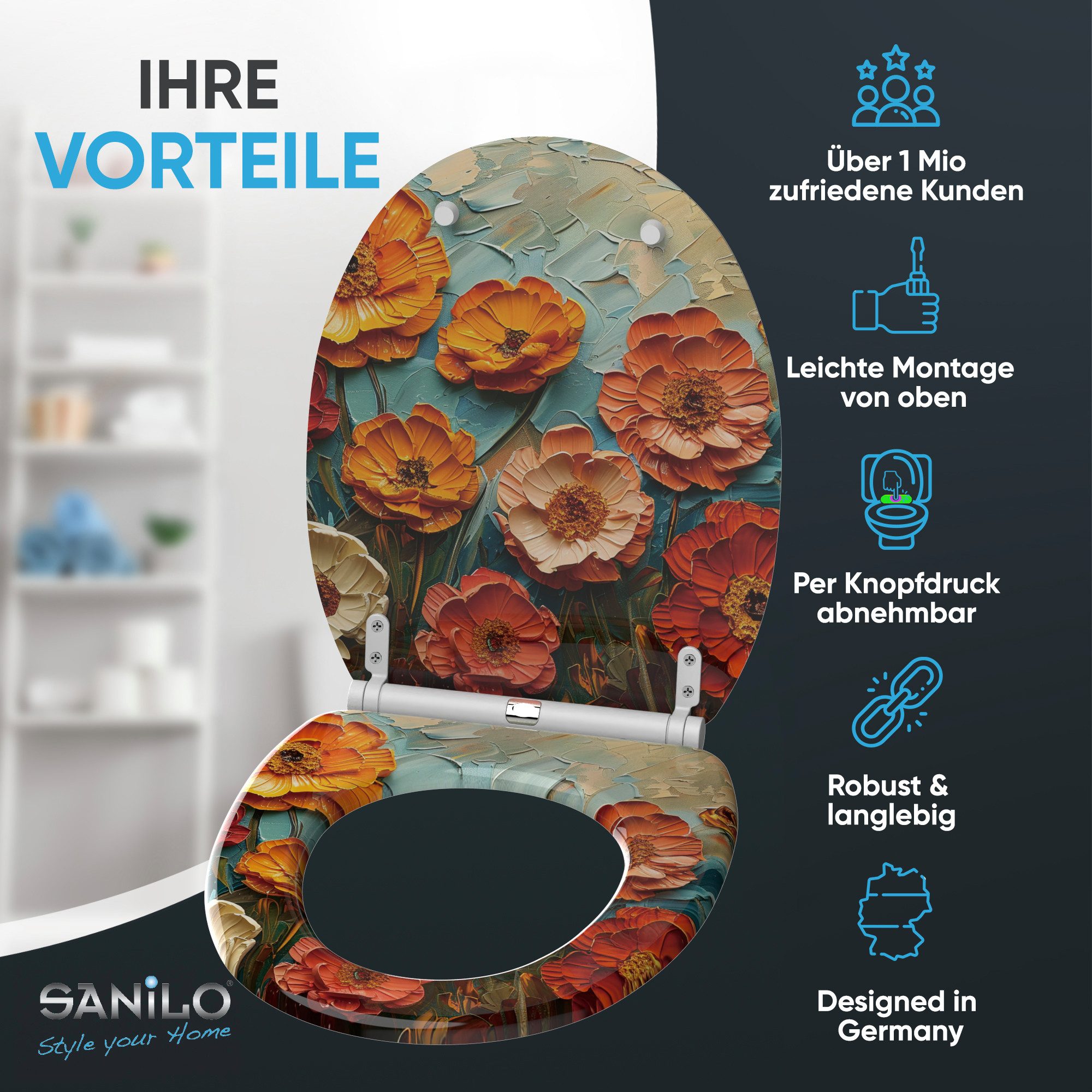 Sanilo WC-Sitz mit Absenkautomatik & Top Fix in vielen Designs, hochwertig, abnehmbar, leichte Montage von oben, mit Schraubenzieher