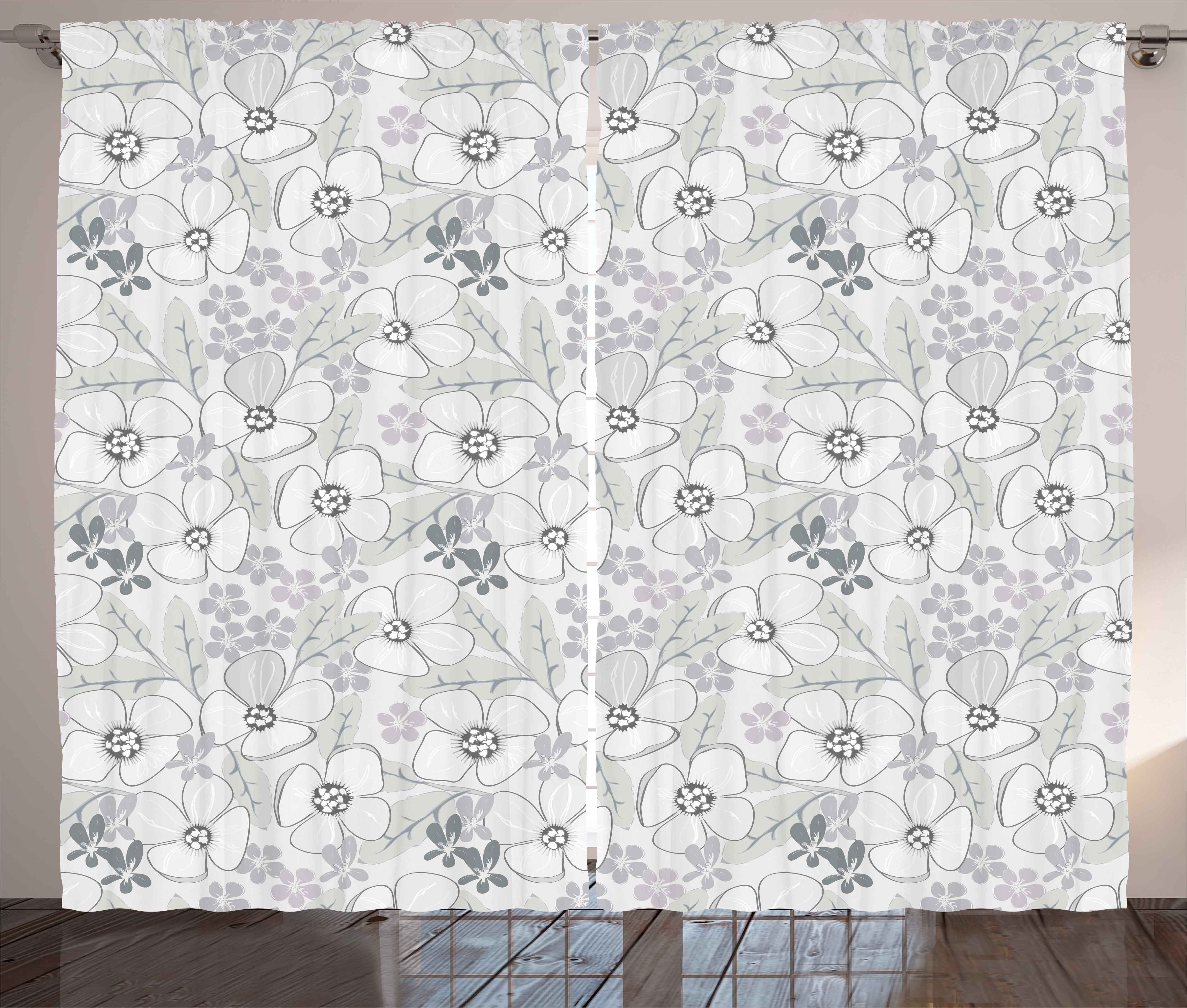 Gardine Schlafzimmer Kräuselband Vorhang mit Blumen Haken, Schlaufen und Abstrakt Abakuhaus, Grau Sketchy