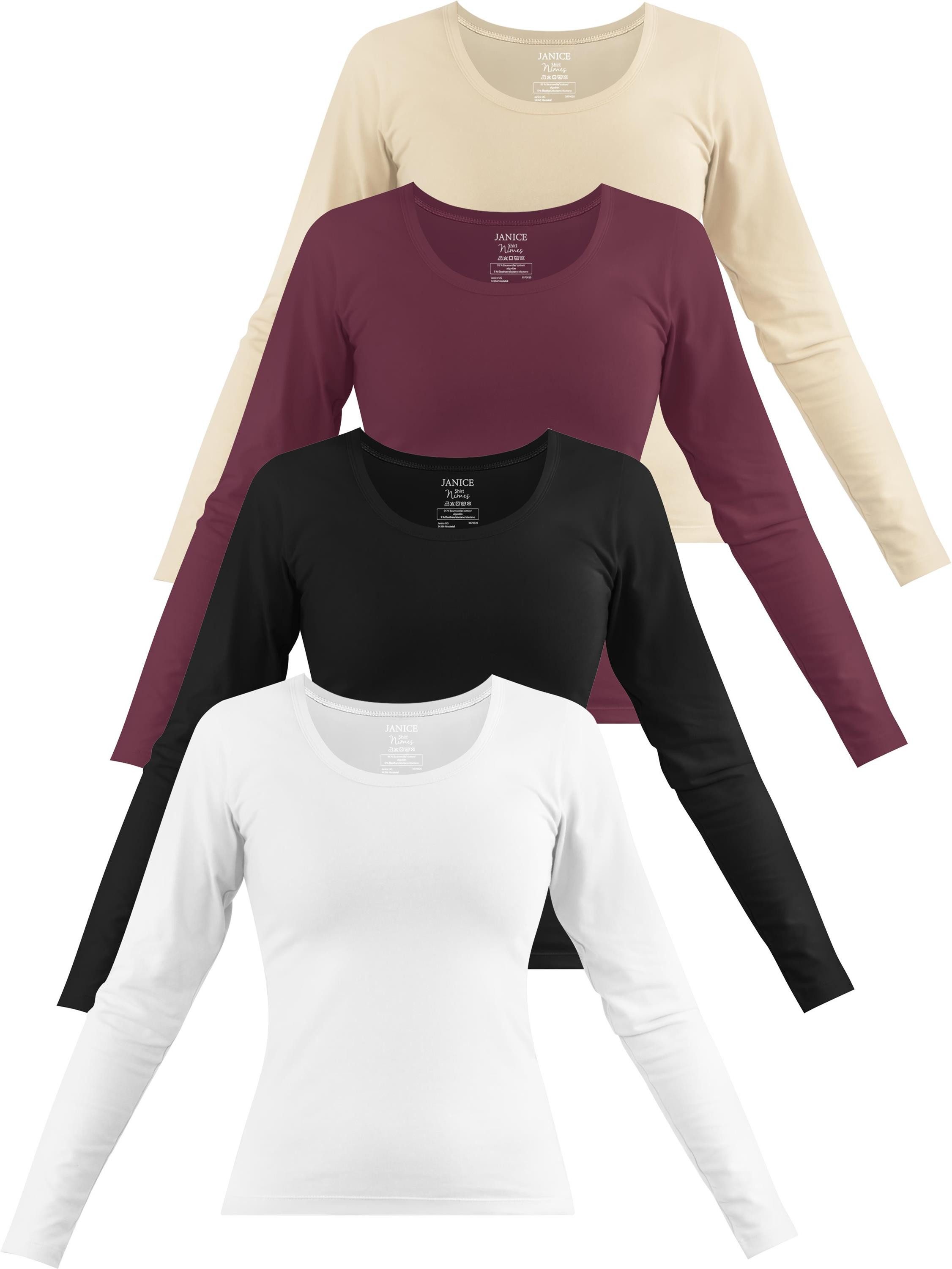 Janice Langarmshirt 4 x Damen Langarmshirt Nimes Figurbetonter Pullover aus Baumwolle. € 47,00