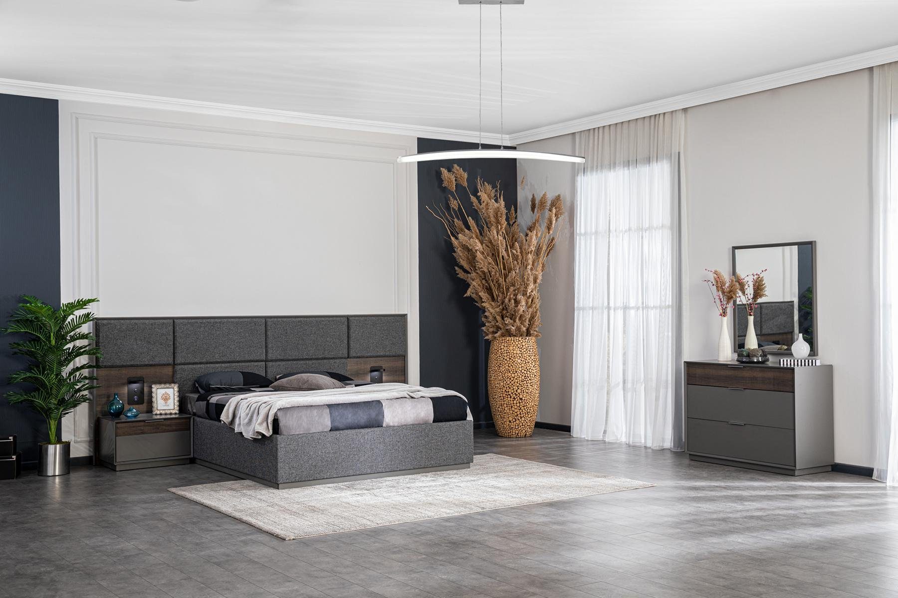 Polster Luxus Doppel Schlaf Bett Bett), (1-tlg., Design Made Europe Betten JVmoebel in Bett Zimmer Nur Grau