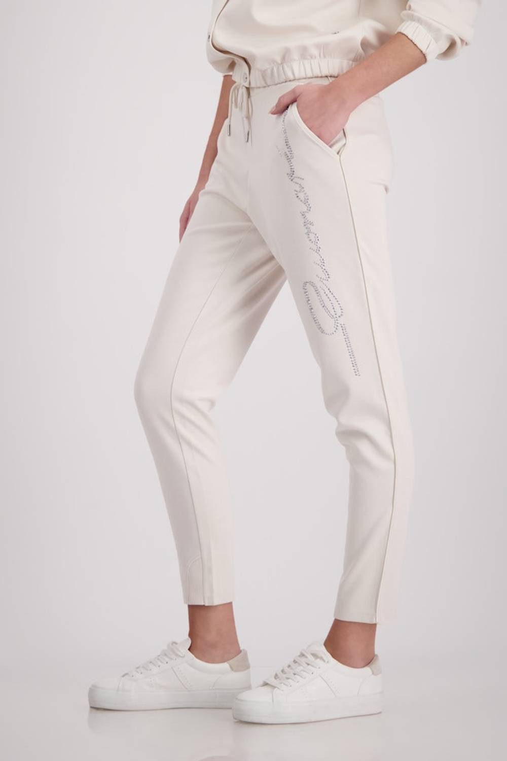 Monari Stoffhose Strasssteinbesatz für glamouröse Akzente