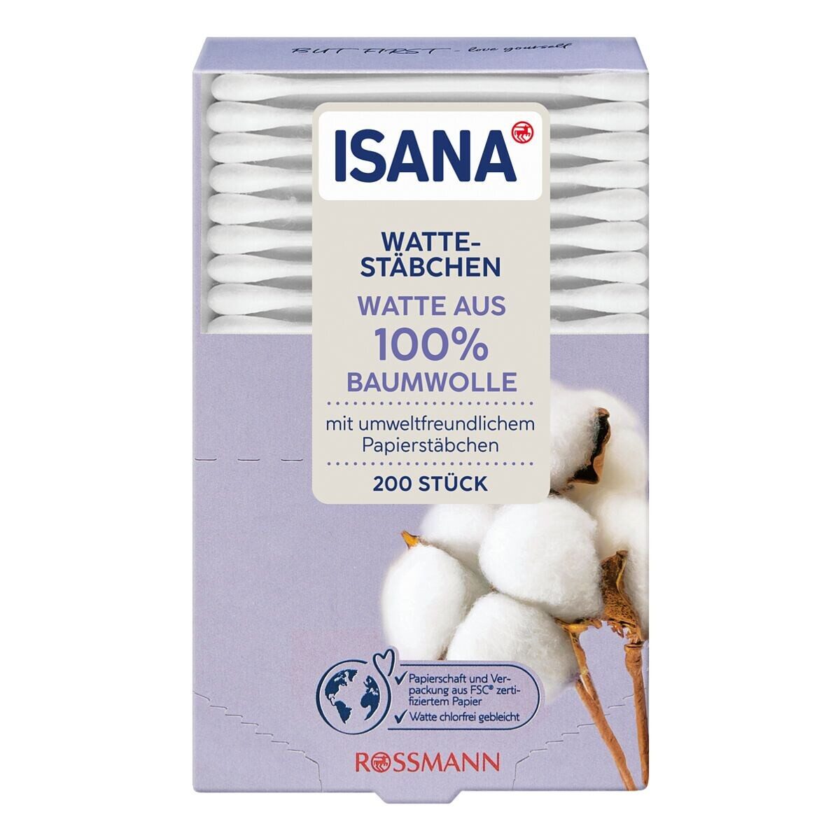 ISANA Wattestäbchen, 200-St., 100% Baumwolle
