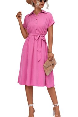 BlauWave A-Linien-Kleid Polokleid Damen summer Freizeit einfarbig kurze (1-tlg., Ärmel Knielanges Kleid) Geeignet für tägliche Reisen
