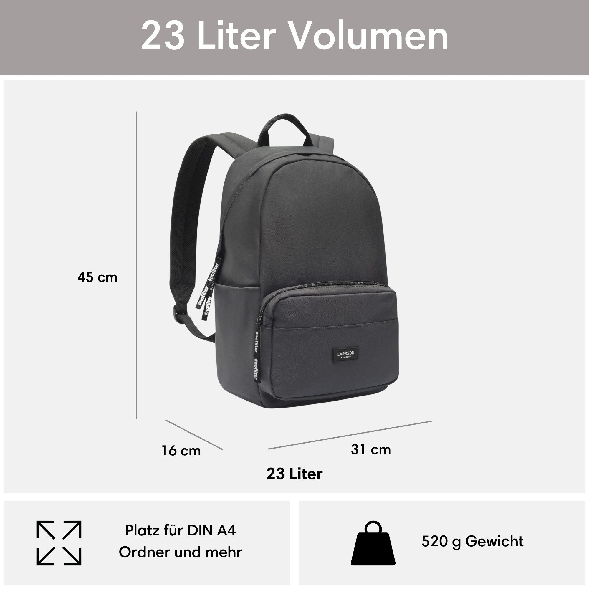 LARKSON Schulrucksack No 3 Rucksack Schule Mädchen Jungen Teenager (1-tlg), Seitentasche, Laptopfach, Wasserabweisend