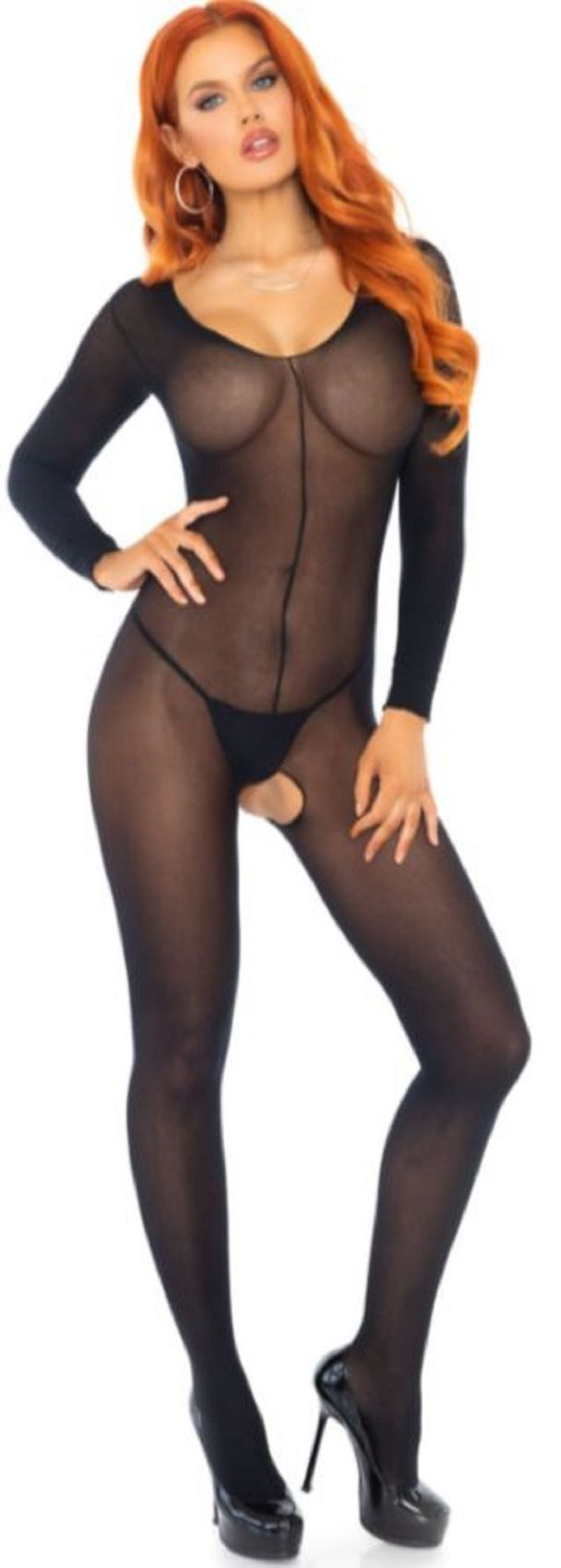 Leg Avenue Bodystocking Body Transparent mit langem Arm aus Nylon schwarz Größe 36 bis 40 0 DEN