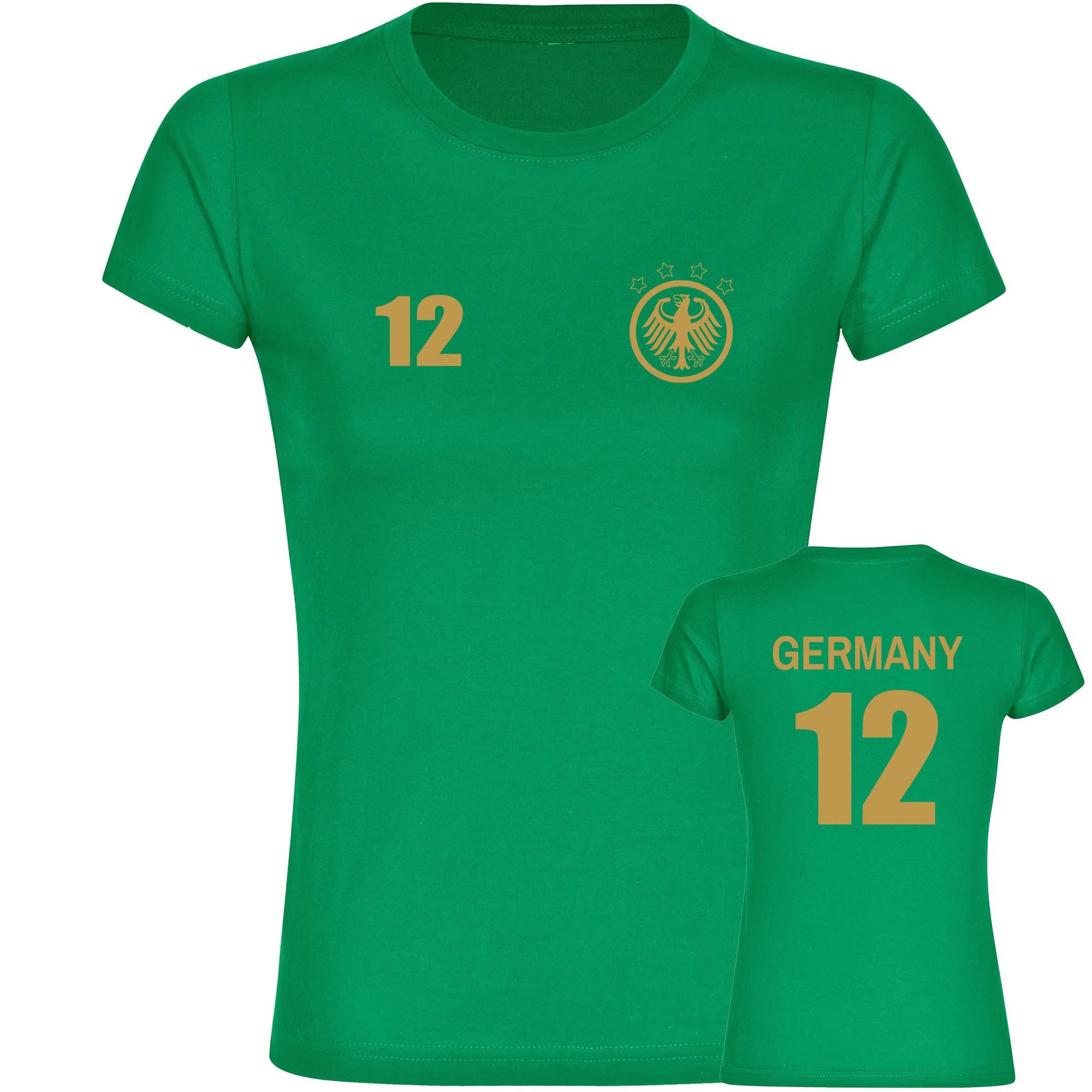 multifanshop T-Shirt Damen Germany - Adler Retro Trikot 12 Gold - Frauen