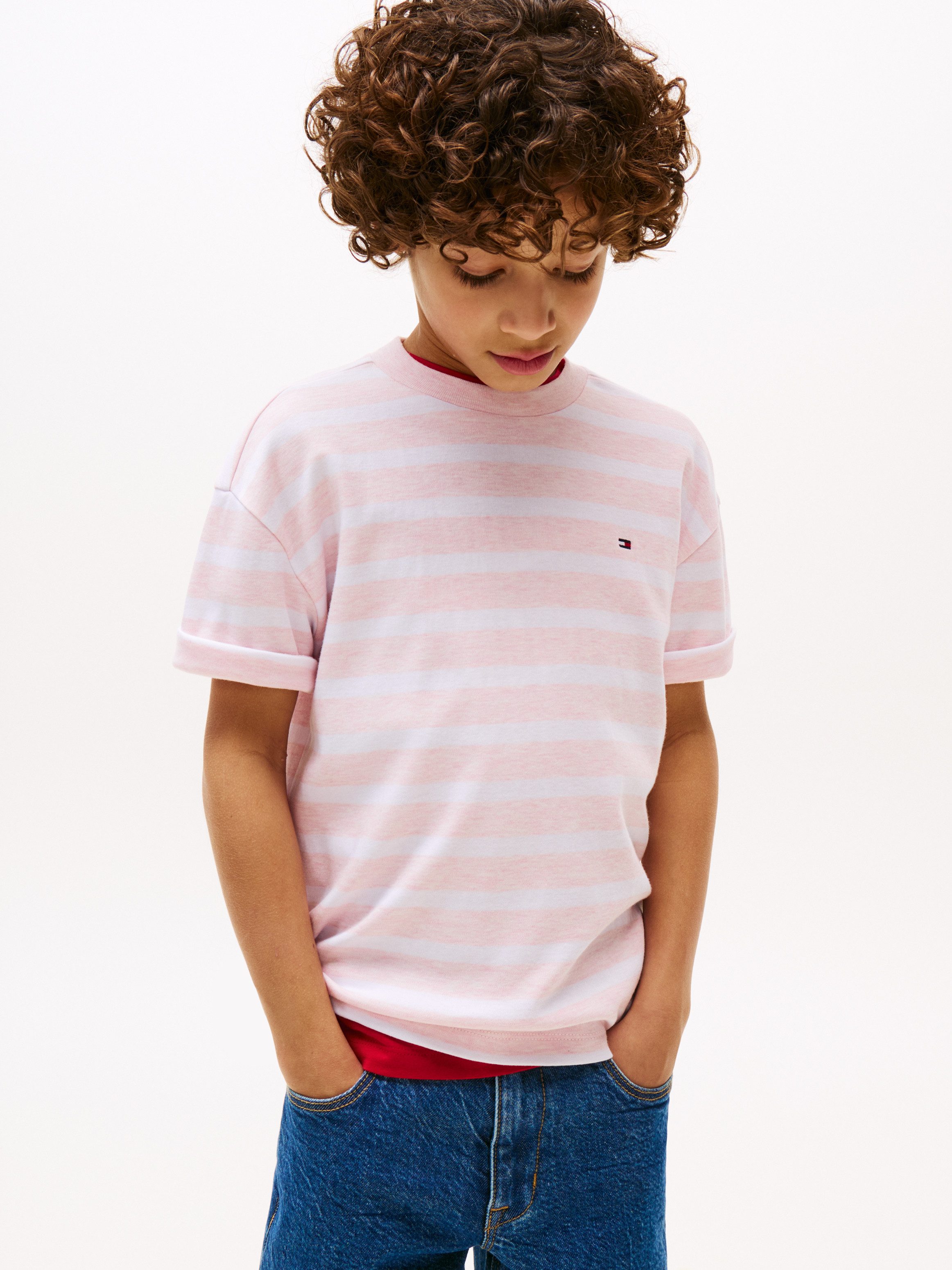 Tommy Hilfiger T-Shirt INTERLOCK STRIPE HTR T-SHIRT SS für Kinder bis 16 Jahre, mit kleinem Flag-Label