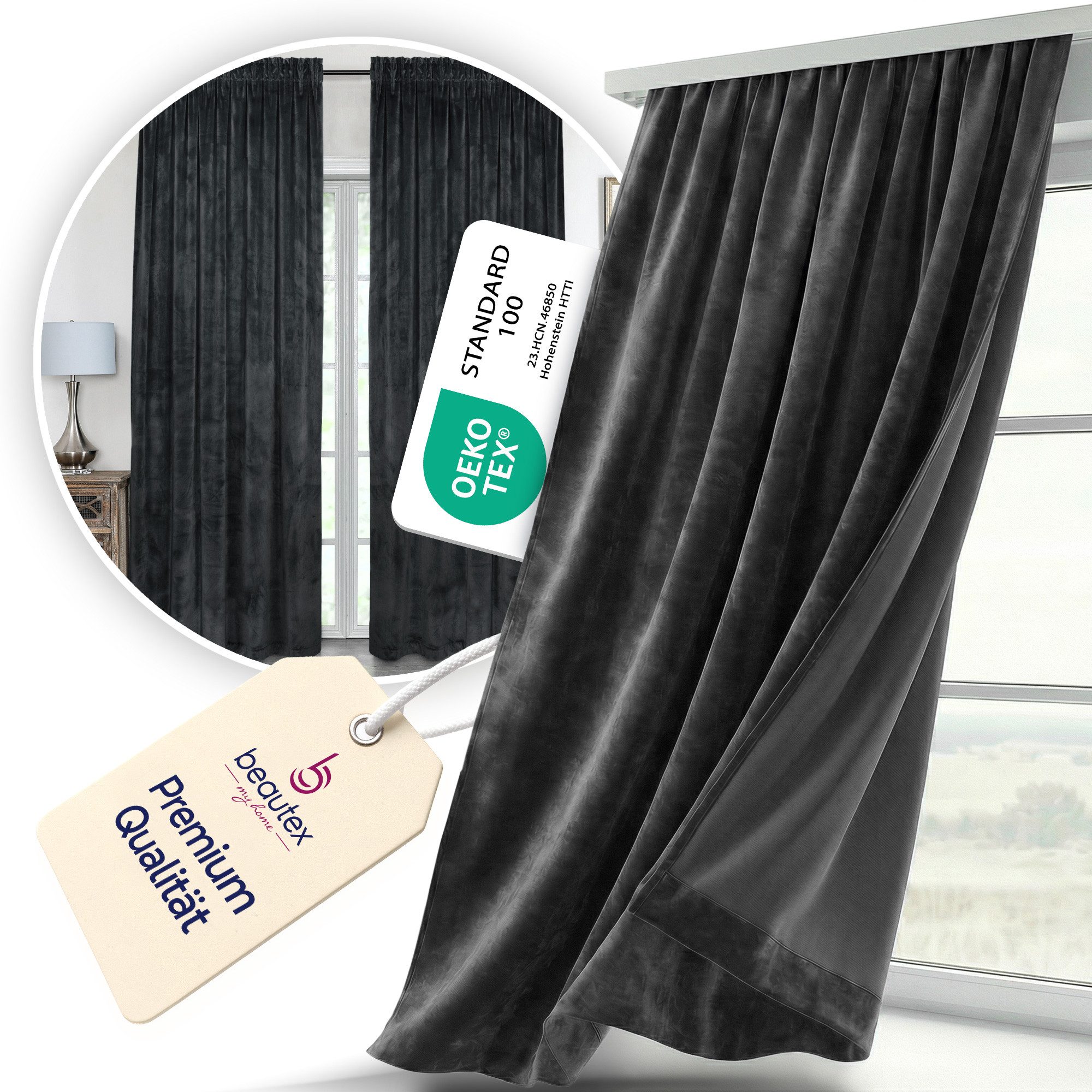 Beautex Verdunkelungsvorhang Samt Vorhang Kräuselband U-Band Gardine Velvet abdunkelnd (1 St), Hakenaufhängung, abdunkelnd, Weicher Samtstoff, lichtmindernd, pf – Bild 2 von 5