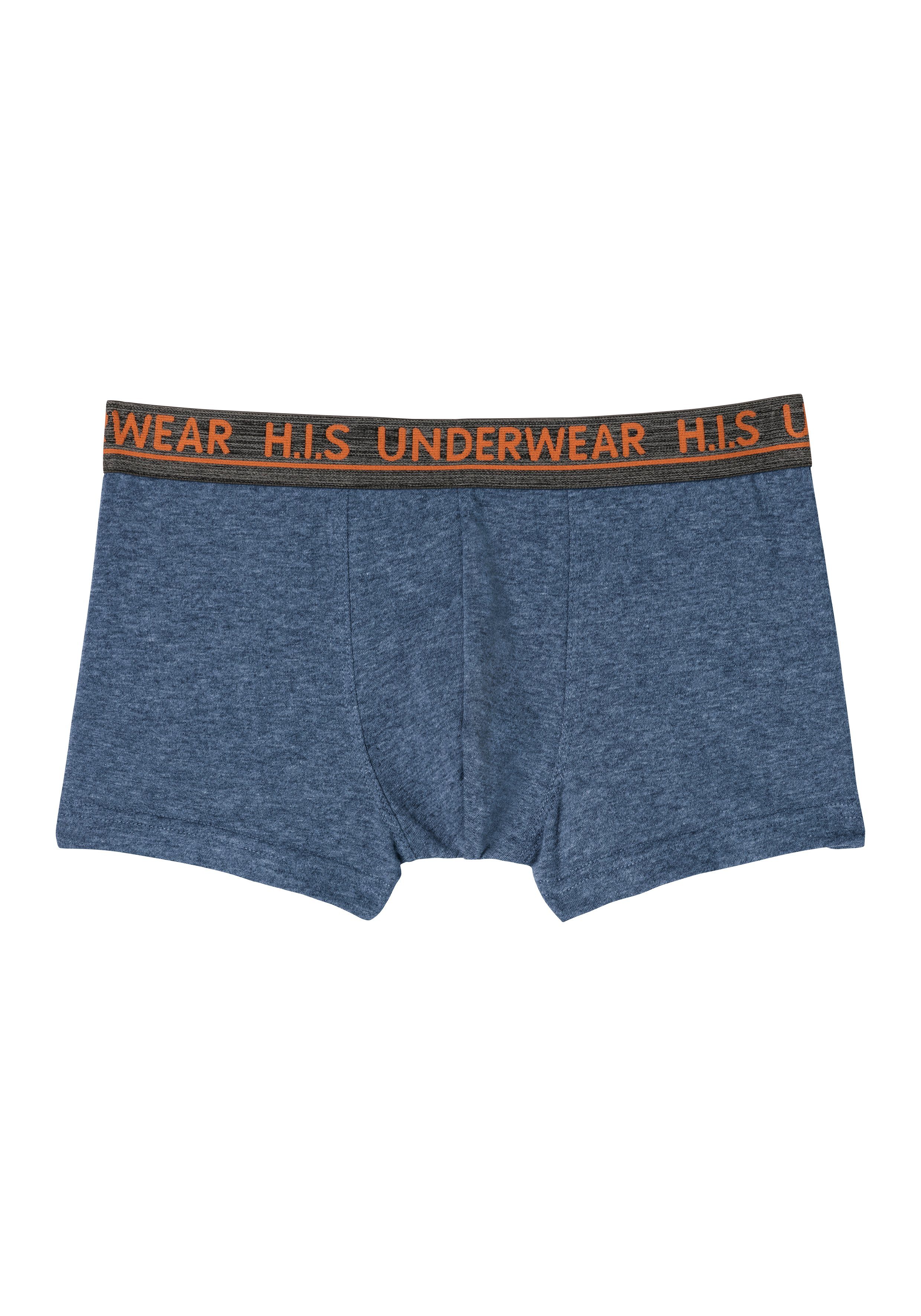 H.I.S Boxer (Packung, Jungen 4-St) navy, mit Logo für Webbund blau-meliert, meliertem grau-meliert, schwarz