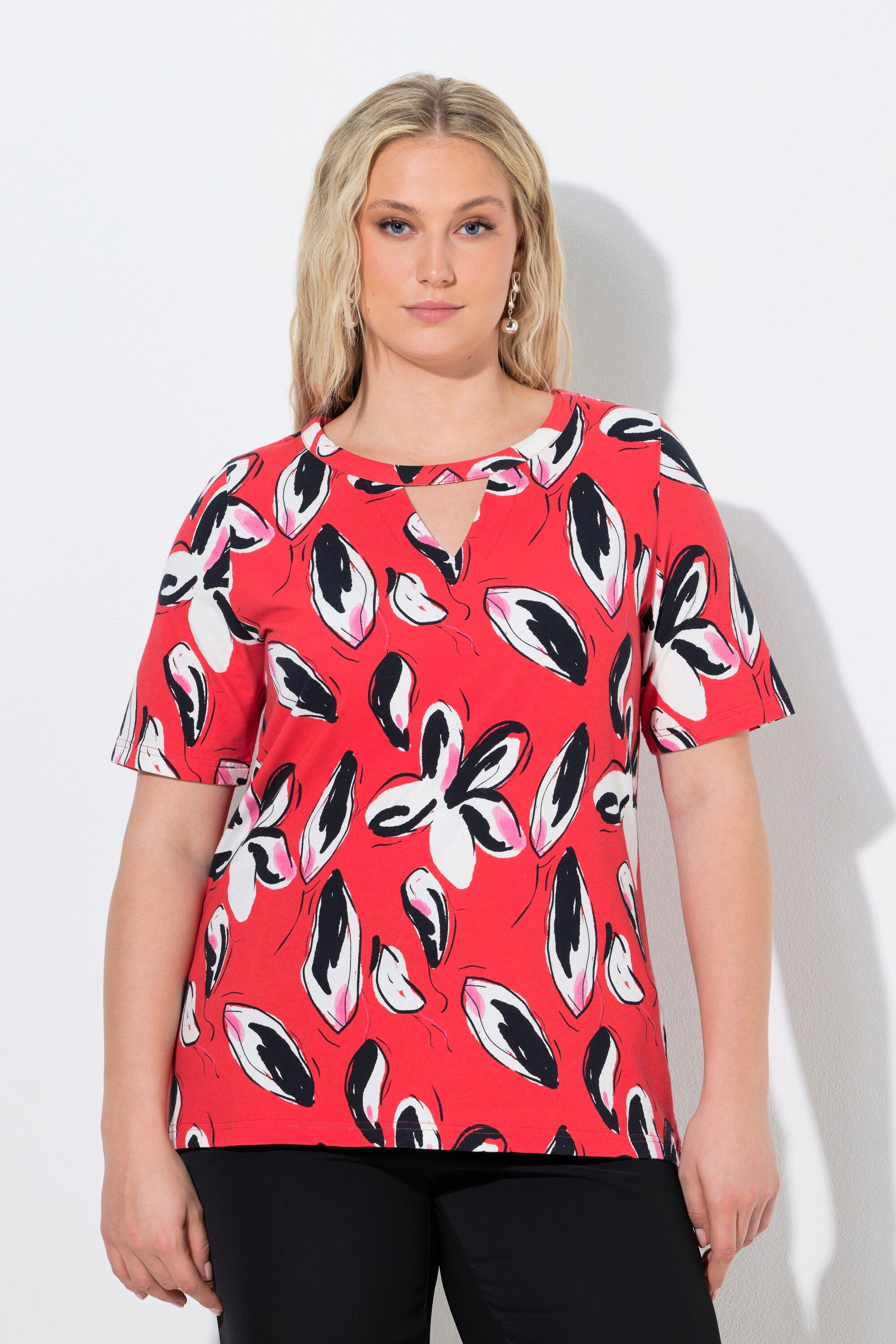 T-Shirt T-Shirt Blüten Classic Keyhole Rundhals Halbarm