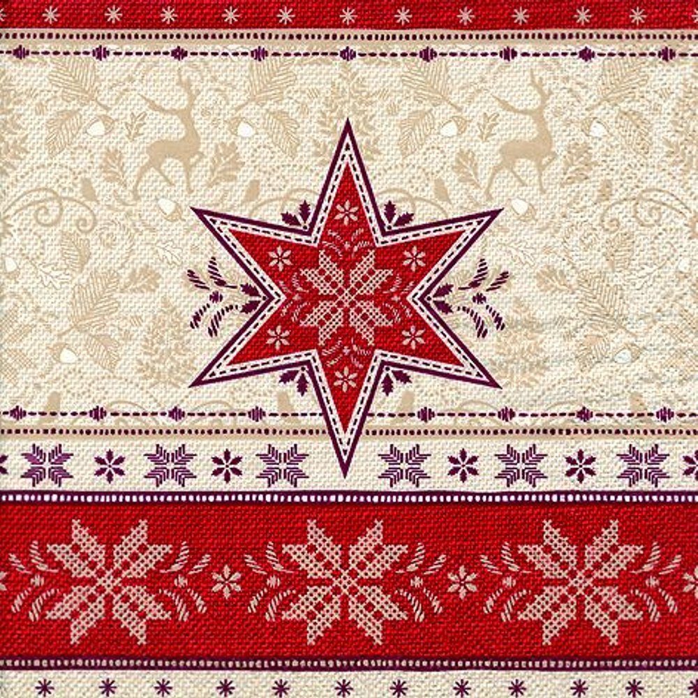 Linoows Papierserviette 20 Салфетки Weihnachten, Sternenmuster und Hirsche, (Packung), Motiv Weihnachten, Sternenmuster und Hirsche