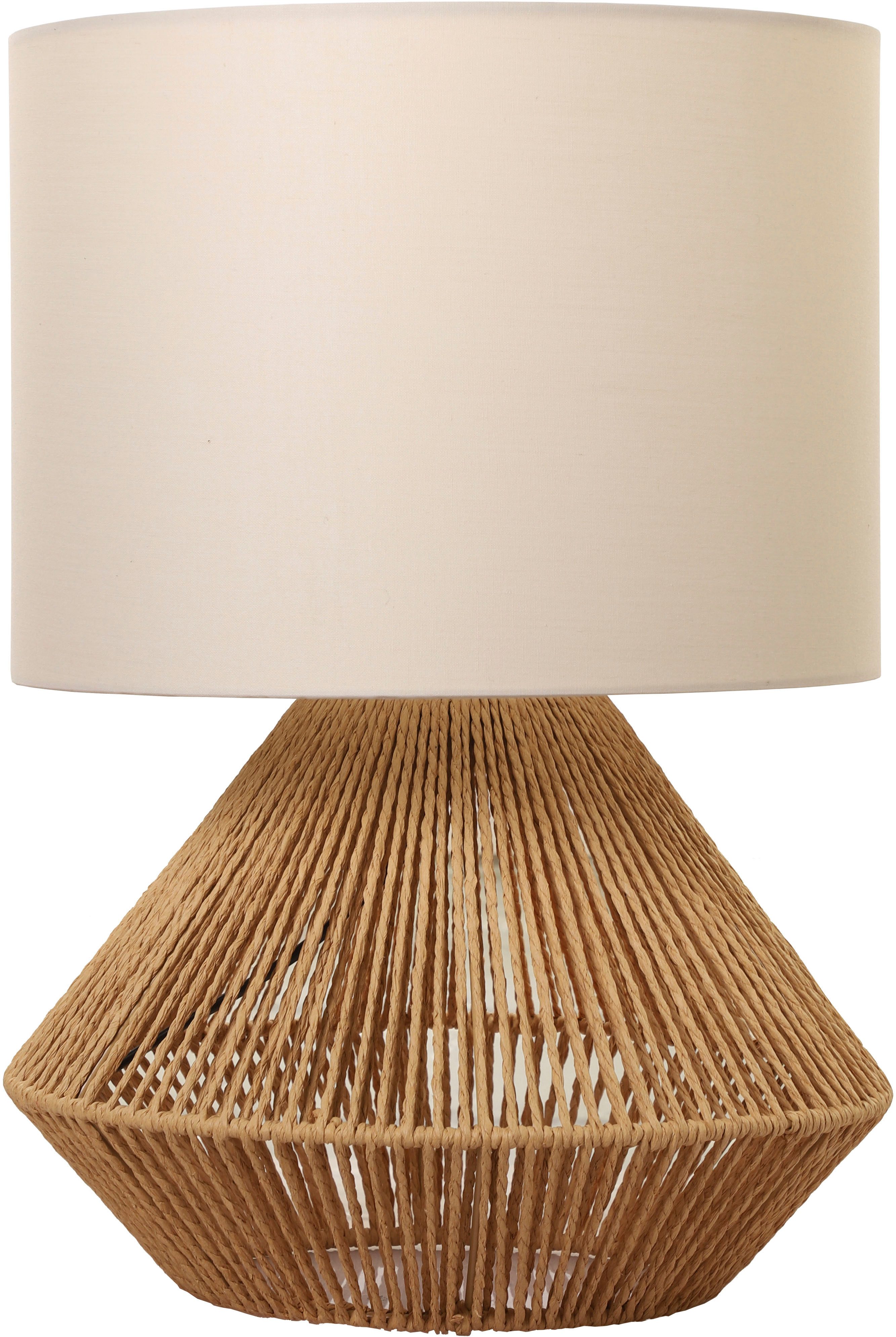 andas Tischleuchte Hörvik, ohne Leuchtmittel, Tischlampe mit Sisal Schnur, Leinenschirm / Stoff - beige, 42 cm hoch