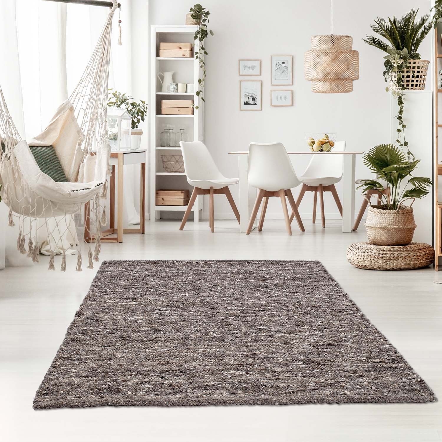 Wollteppich TaraCarpet Handwebteppich Oslo, TaraCarpet, rechteckig, Höhe: 10 mm, Schurwolle Handgewebt grau multi Wohnzimmer Schlafzimmer 060x090 cm