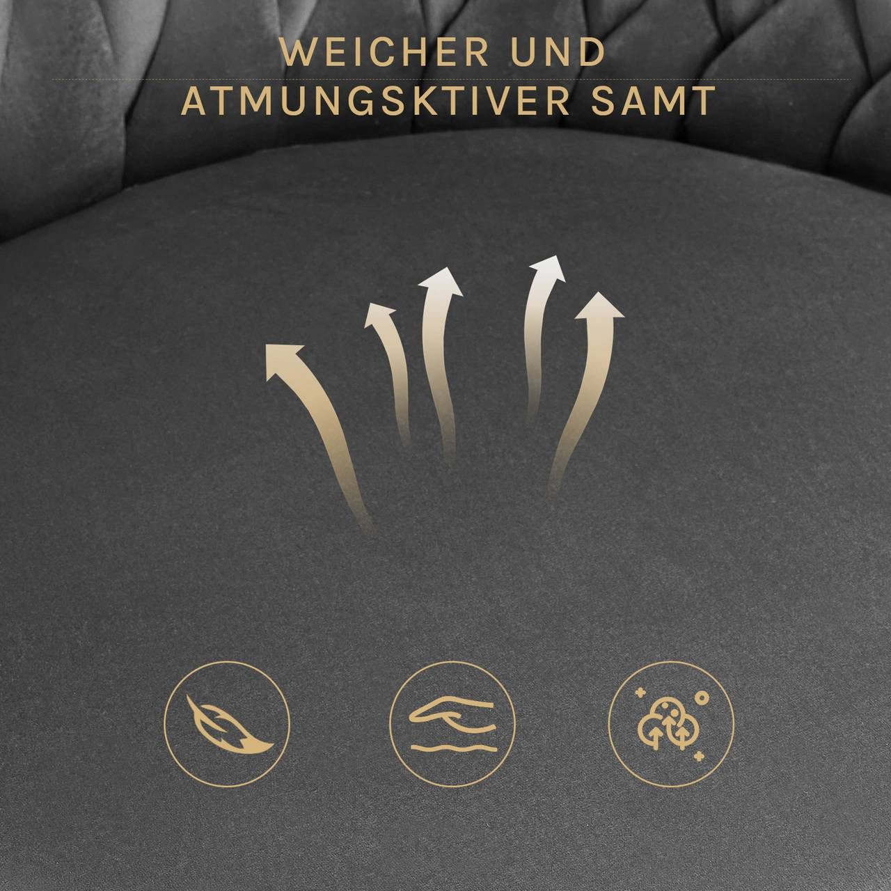 Woltu Küchenstuhl (2 St), 2er Set, mit Metallrahmen, ergonomisch, 360° drehbar, Samtsitz