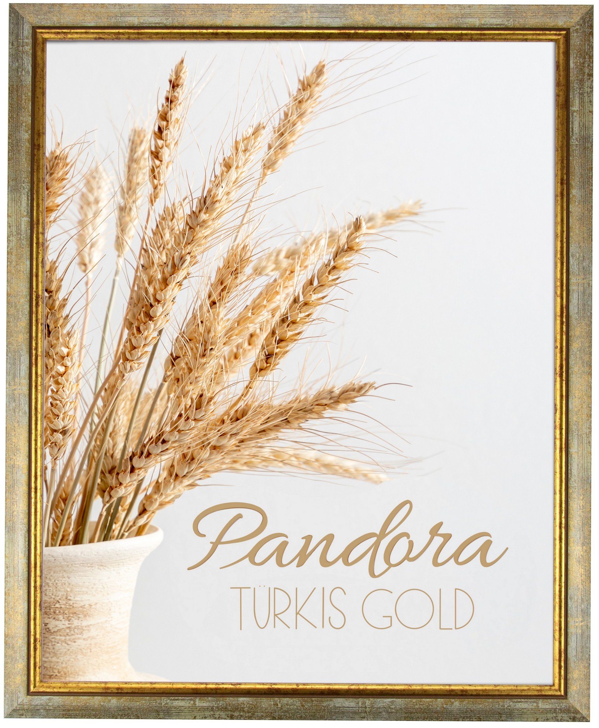 myposterframe Einzelrahmen Bilderrahmen Aged Vintage Pandora, (1 Stück), 50x70 cm, Türkis Gold, Echtholz