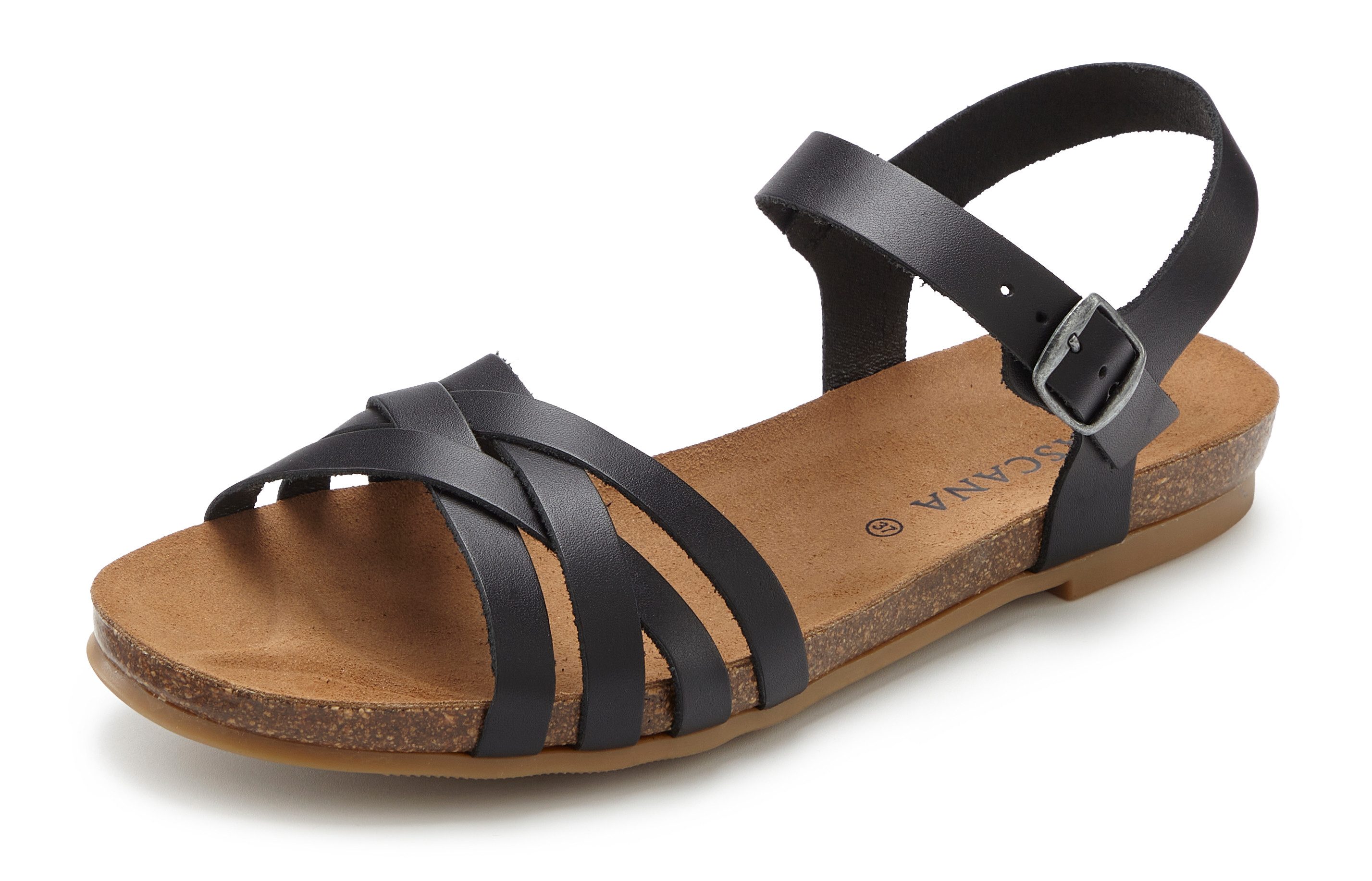 LASCANA Sandalette, Sommerschuh Sandale aus Leder mit komfortablem Korkfußb günstig online kaufen