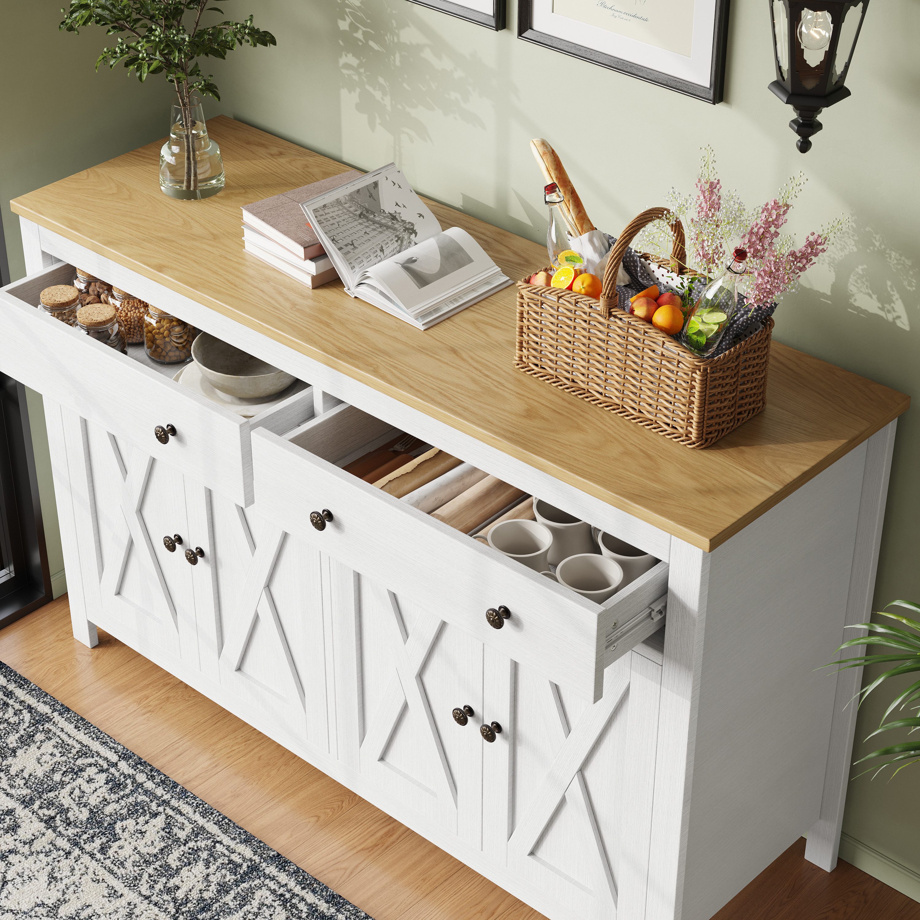 TavilaEcon Sideboard Küchenschrank, Aufbewahrungsschrank mit Vintage-Kreuzs günstig online kaufen