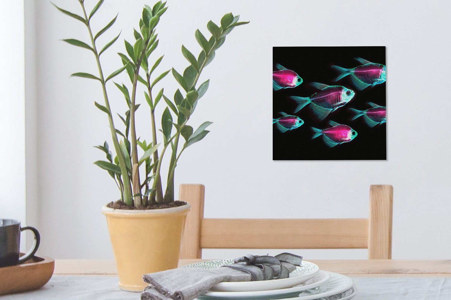 St), (1 Wohnzimmer Schlafzimmer für - Bilder Lila - Leinwand Fisch OneMillionCanvasses® bunt Blau, Leinwandbild