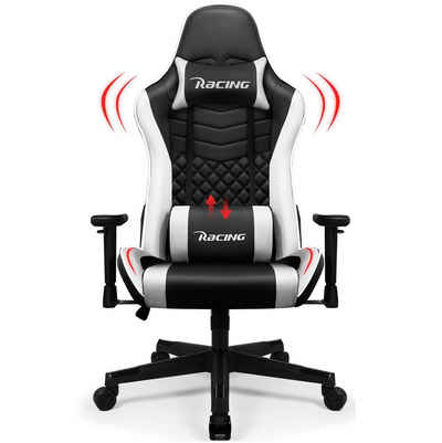 Authmic Gaming-Stuhl Gaming Stuhl, Bürostuhl (Ergonomischer Schreibtischstuhl (mit verstellbare Kopfstütze und Lendenwirbelstütze, Computerstuhl mit Lendenkissen,Gamer Stuhl Wippfunktion 90°-165°, PC Gamer Racing Stuhl bis 150kg)