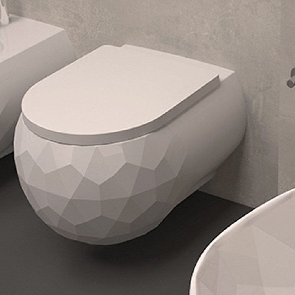 Ekershop Dusch-WC PENT 3D GOLFBALL DESIGN Randloses Hänge Taharet Dusch WC, Wandhängend, Wandmontage, Abgang Waagerecht, WC-Sitz mit Absenkautomatik