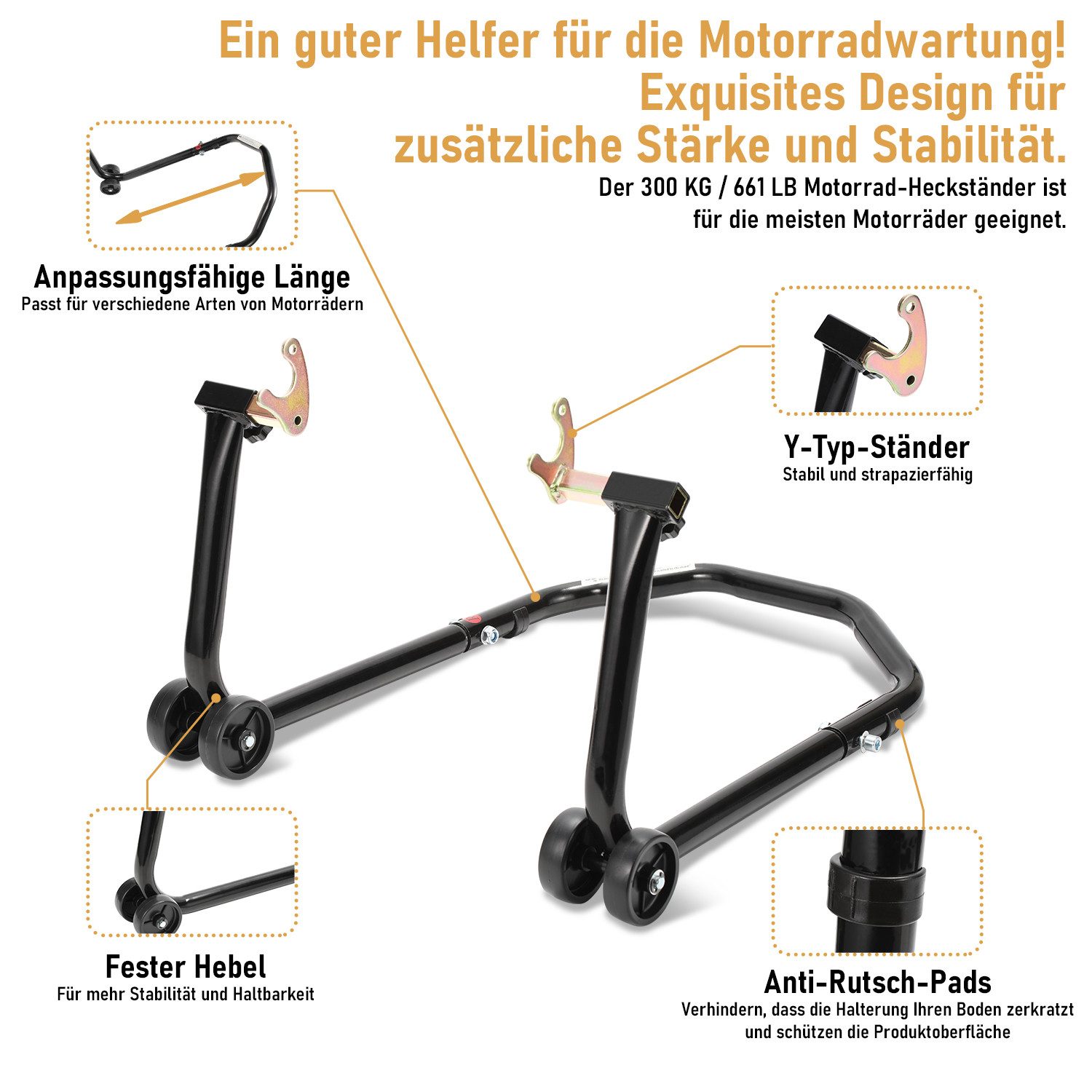Clanmacy Motorrad-Hauptständer Motorradständer einstellbare Motorradwippe für Hinterrad, Vorderradklemme Motorrad Wippe Radwippe Motorradwippe
