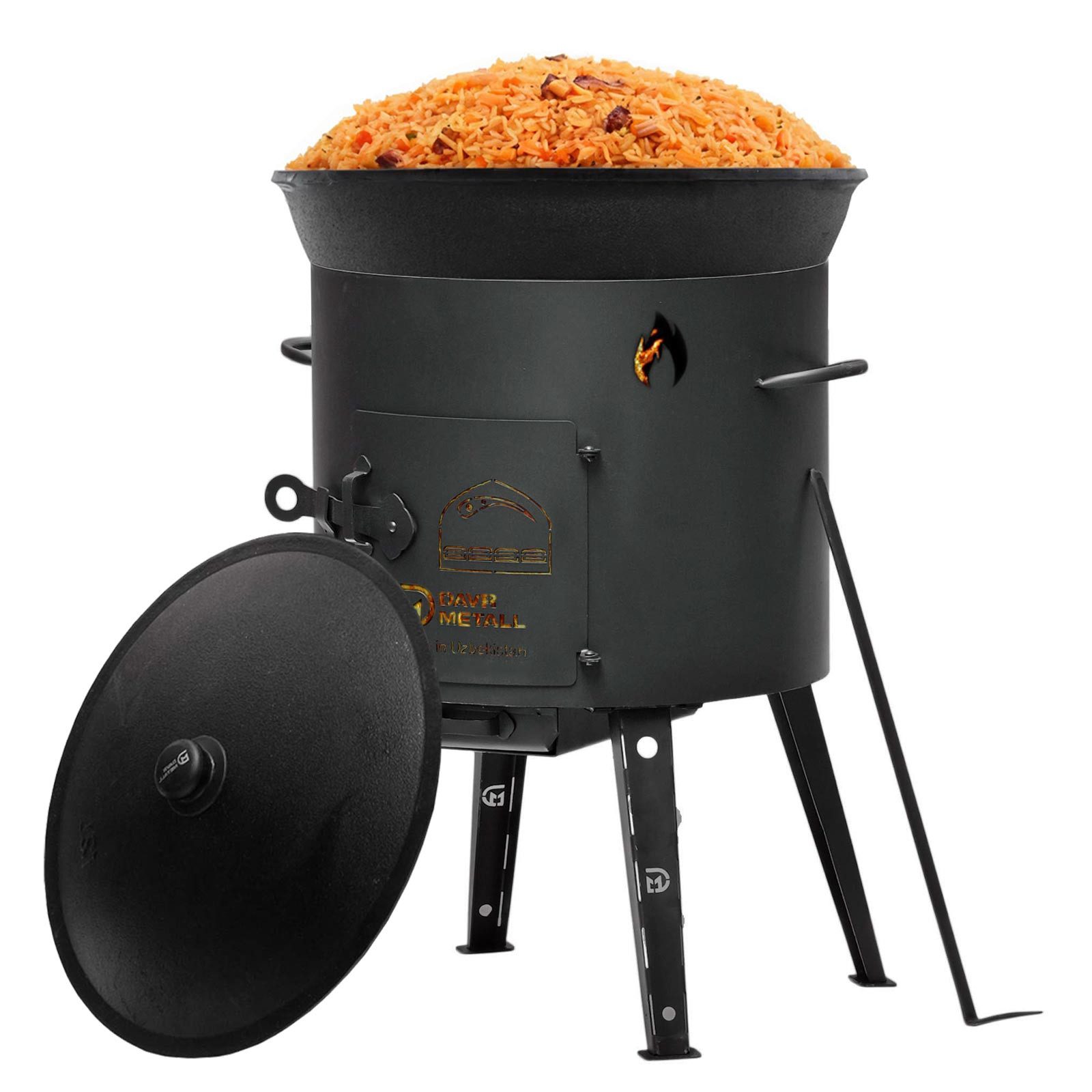 BIG-PAN Feuerstelle Utschak Feuerofen Ø44 cm Uchag 2 mm Stahl 22 L Kazan Kasan, (Usbekischer Kochtopf Dutch Oven, Feuerofen für Grill & Plov)