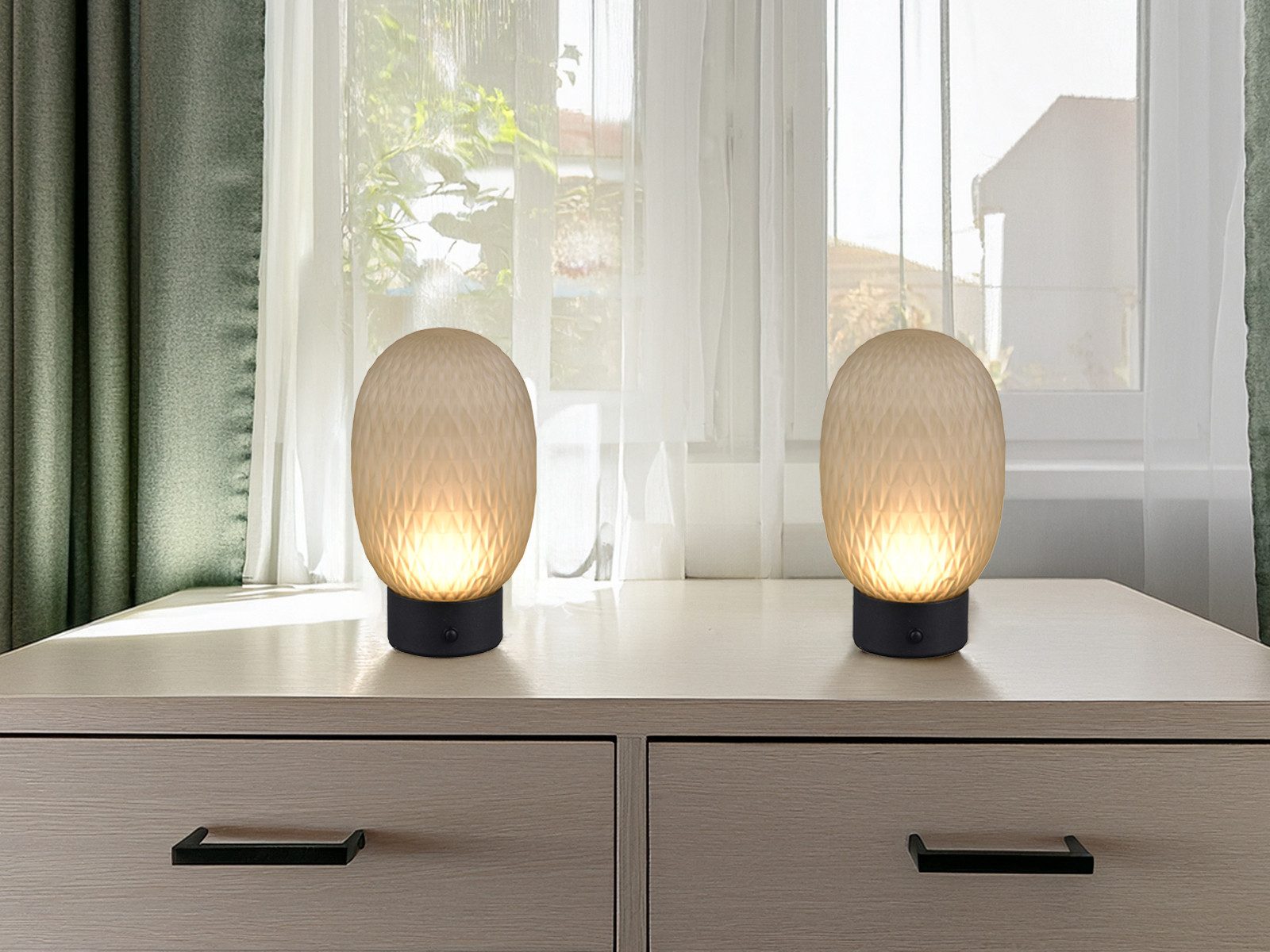 TRIO Leuchten LED Tischleuchte, Dimmfunktion, LED fest integriert, Warmweiß, 2er SET kleine aufladbare kabellose Tischbeleuchtung mit Akku H 20,5cm