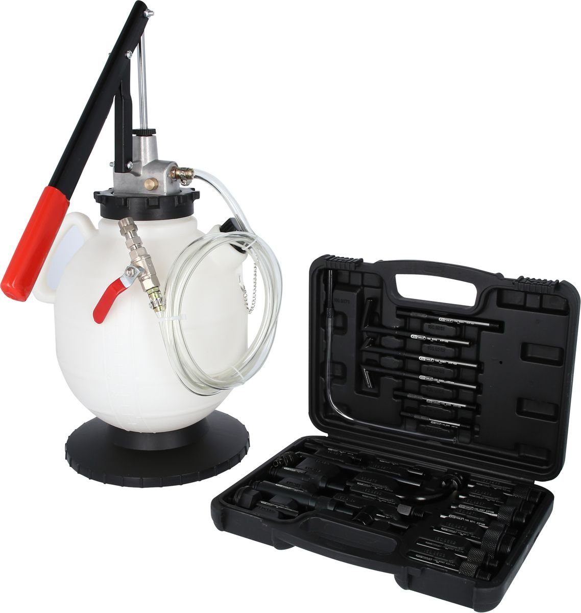 KS Tools Gabel- und Ringschlüssel Universal Getriebeöl-Füllsystem-Satz mit 23-tlg Adaptersatz (150.910