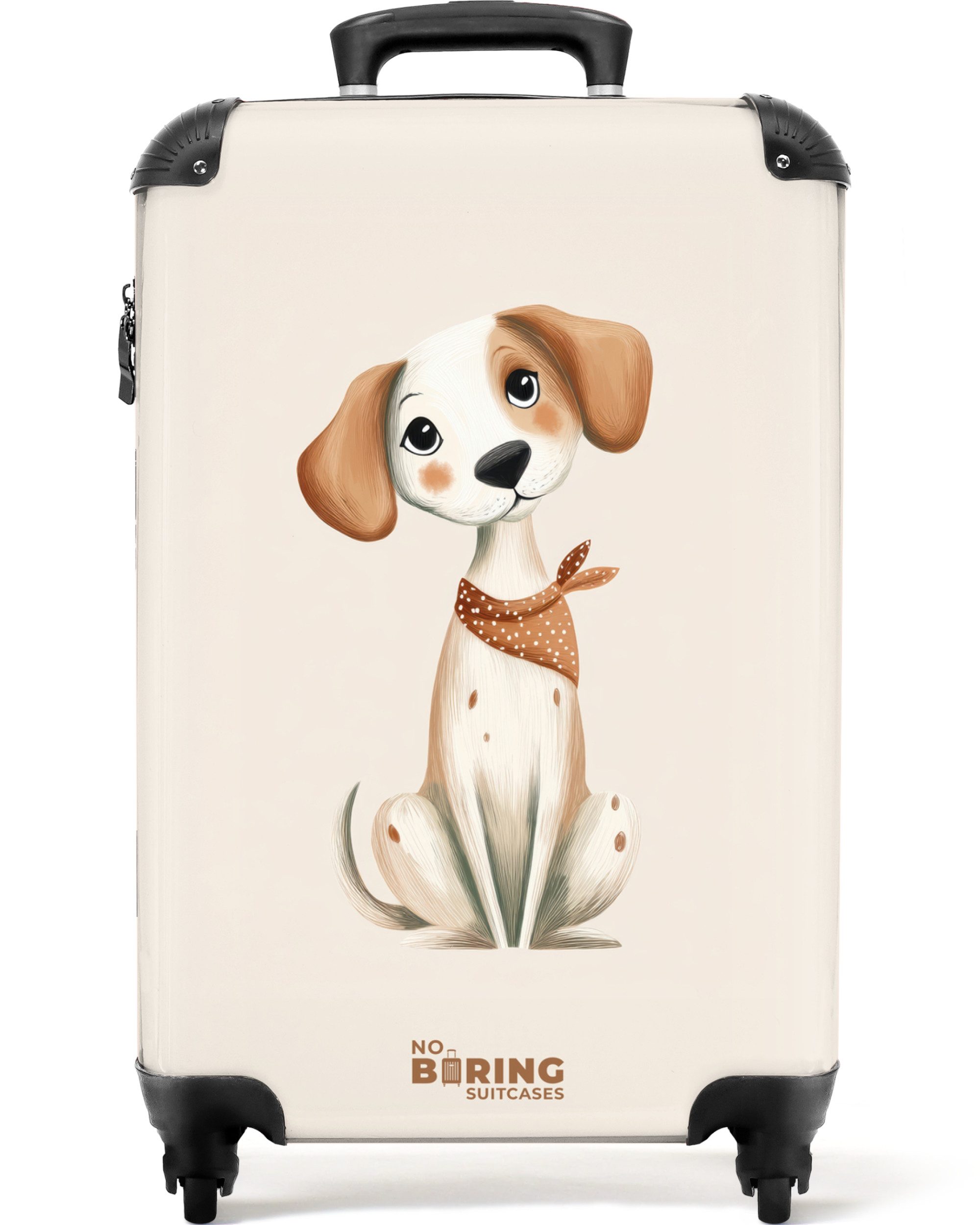 NoBoringSuitcases.com© Kinderkoffer Braun gefleckter Welpe auf beigem Hintergrund 55x35x20cm, Kinder Koffer Klein, Trolley Handgepäck, Reisekoffer