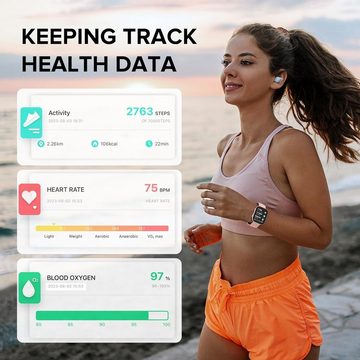 BRIBEJAT Smartwatch (2,01 Zoll, Android, iOS), Damen mit Telefonfunktion,110+ Sportmodi, Fitnessuhr mit Herzfrequenz